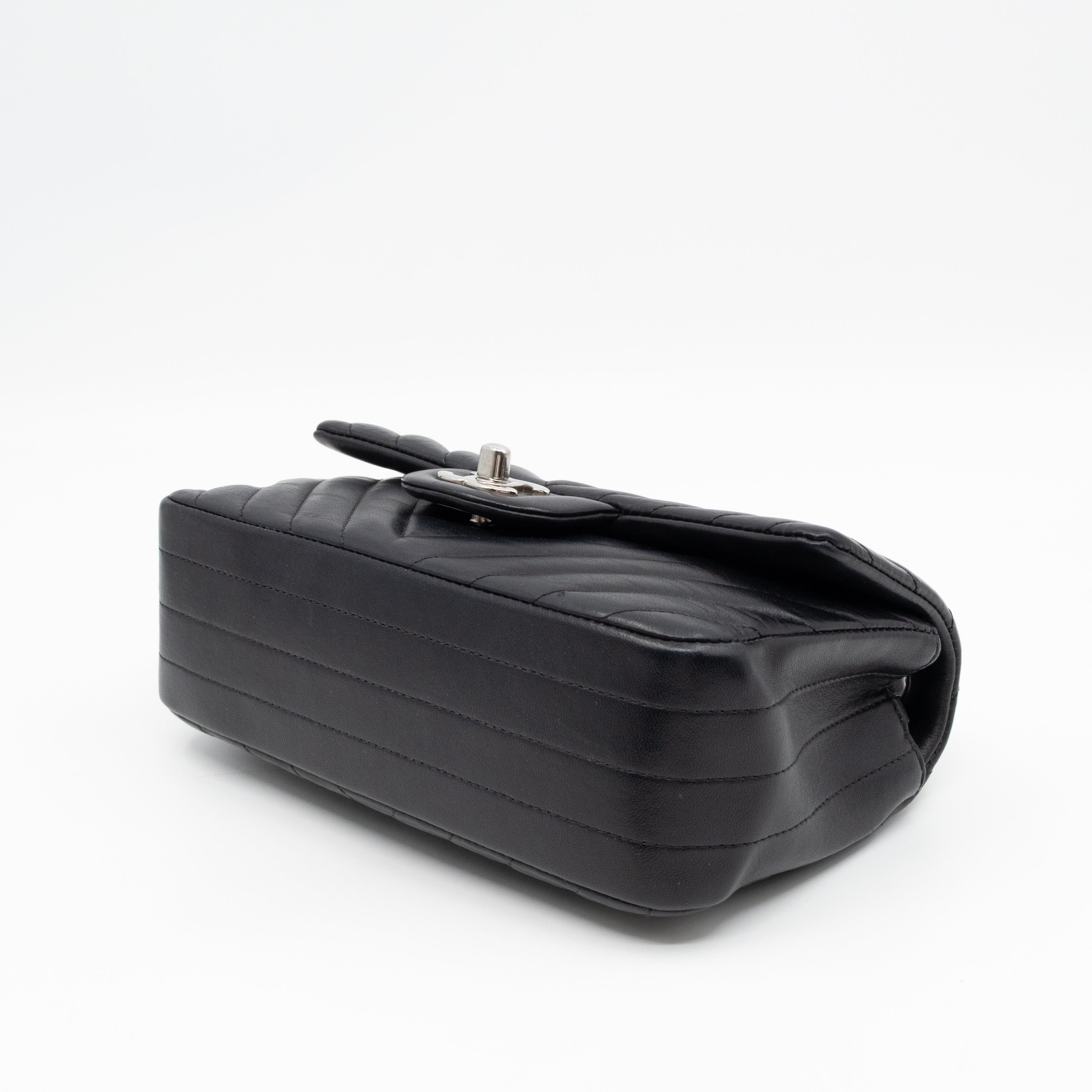 Classic Flap Mini Rectangular Black Chevron Lambskin Leather