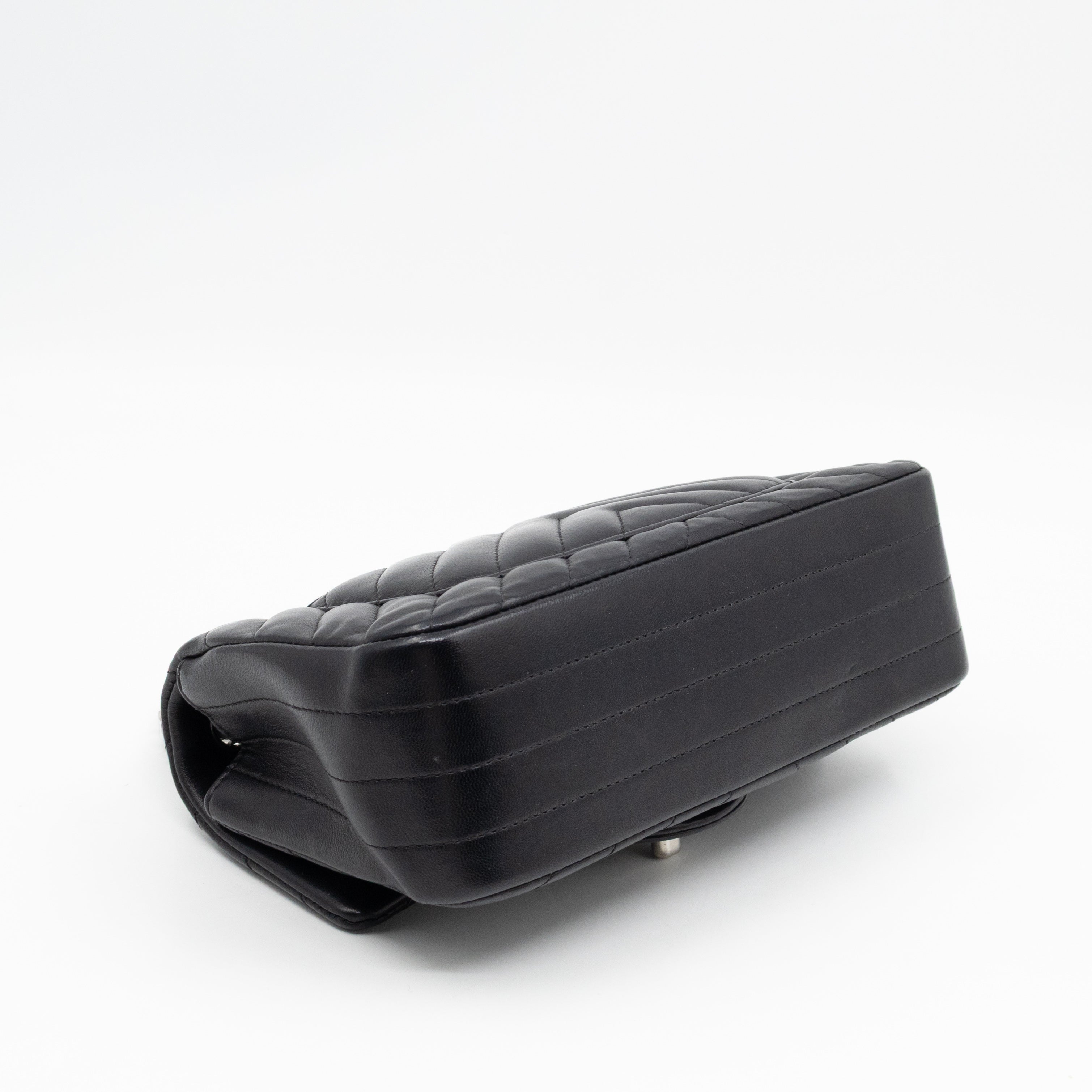 Classic Flap Mini Rectangular Black Chevron Lambskin Leather