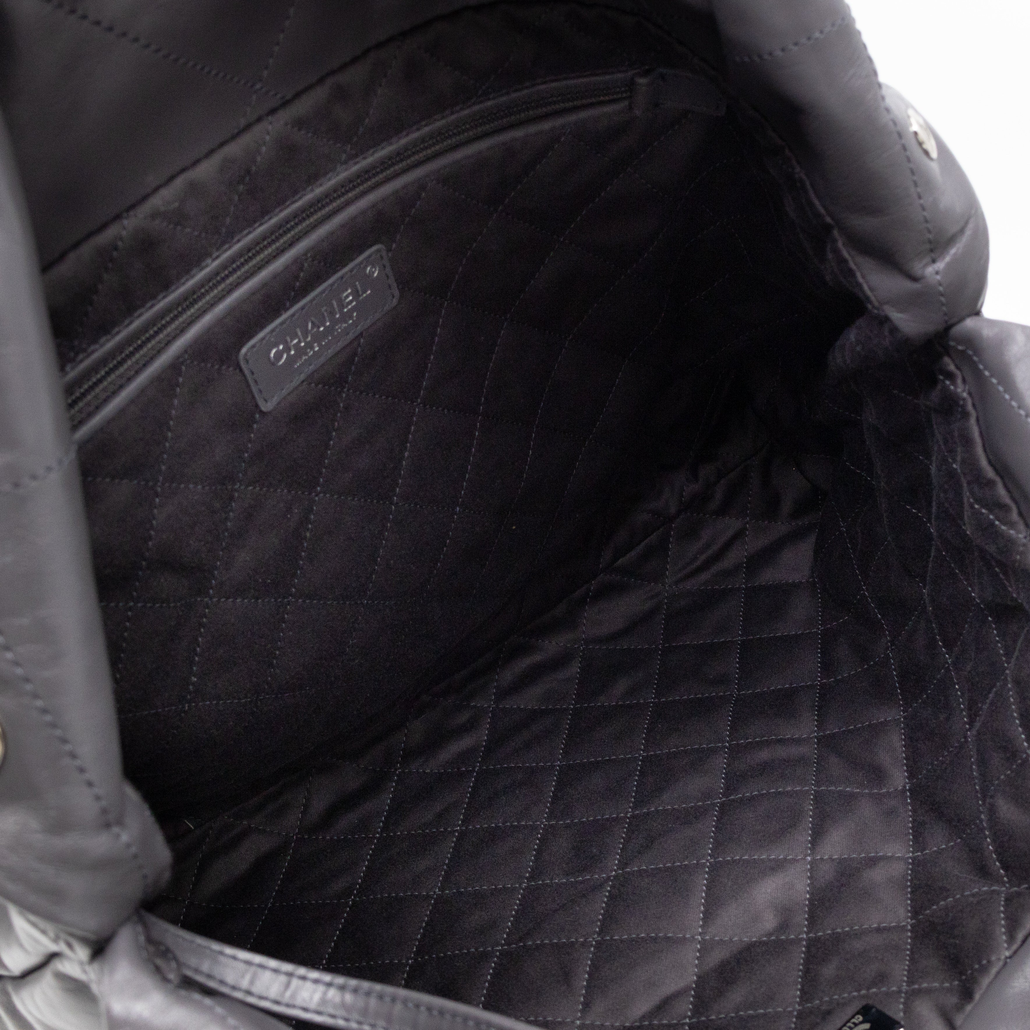 22 Small Dark Grey Calfskin Leather Silver