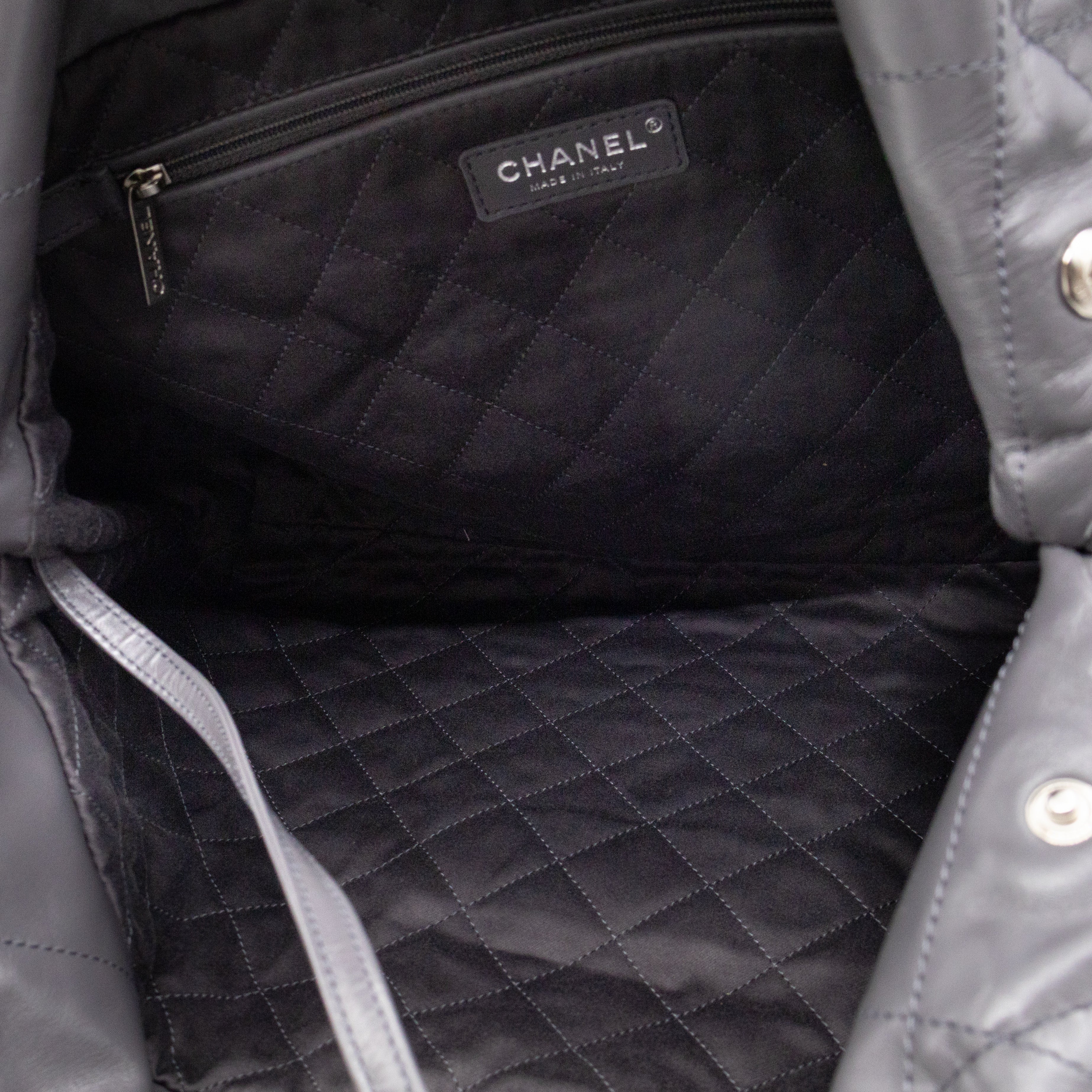 22 Small Dark Grey Calfskin Leather Silver