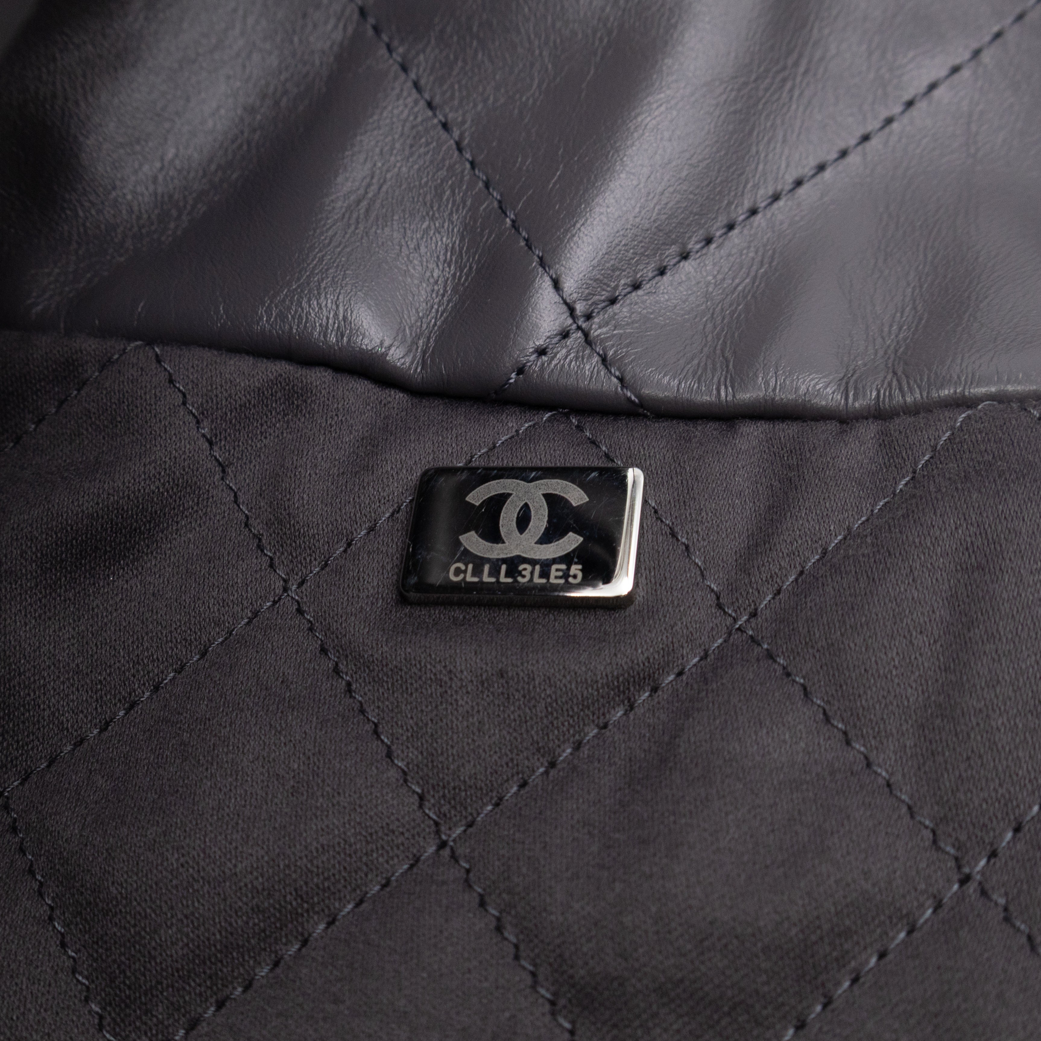 22 Small Dark Grey Calfskin Leather Silver