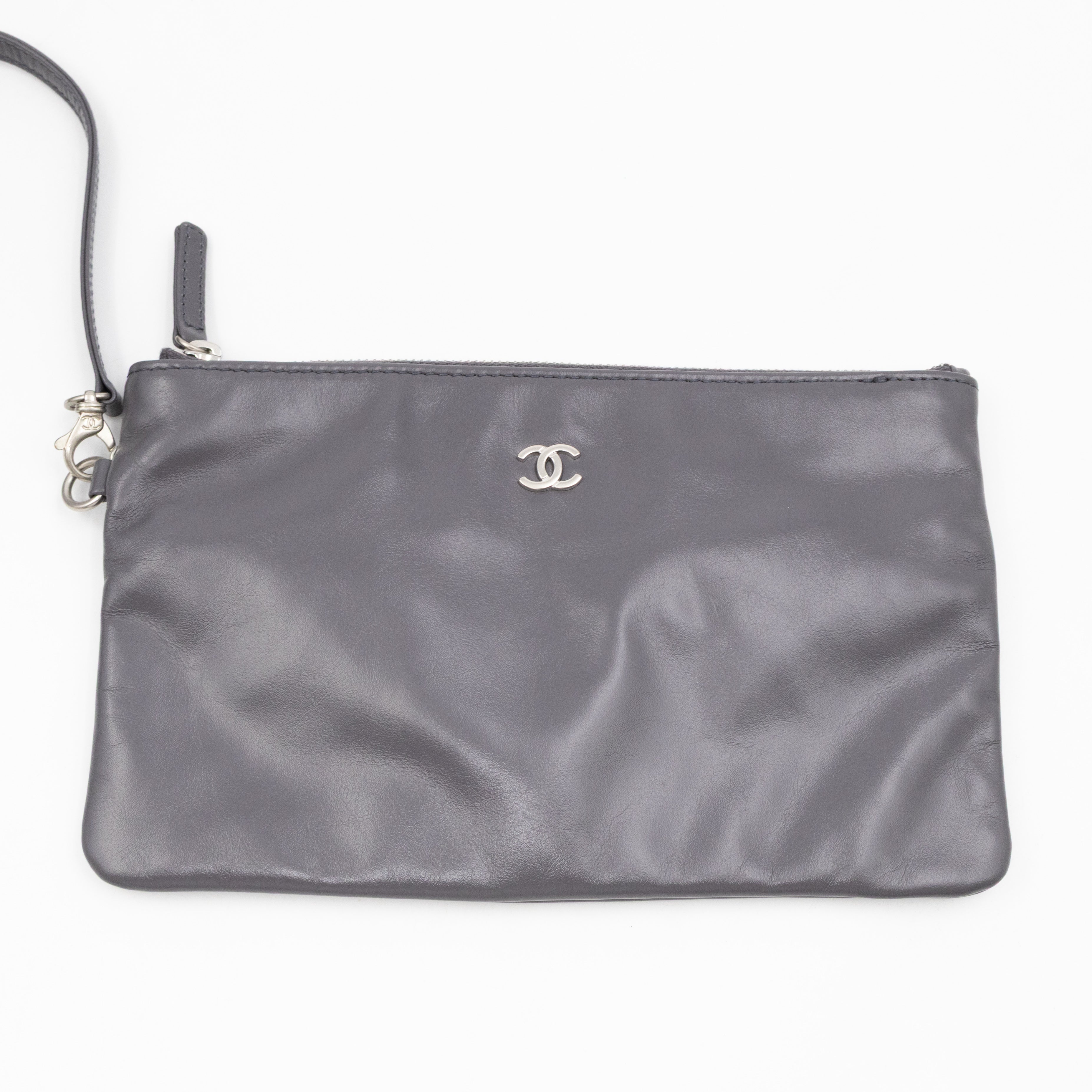 22 Small Dark Grey Calfskin Leather Silver