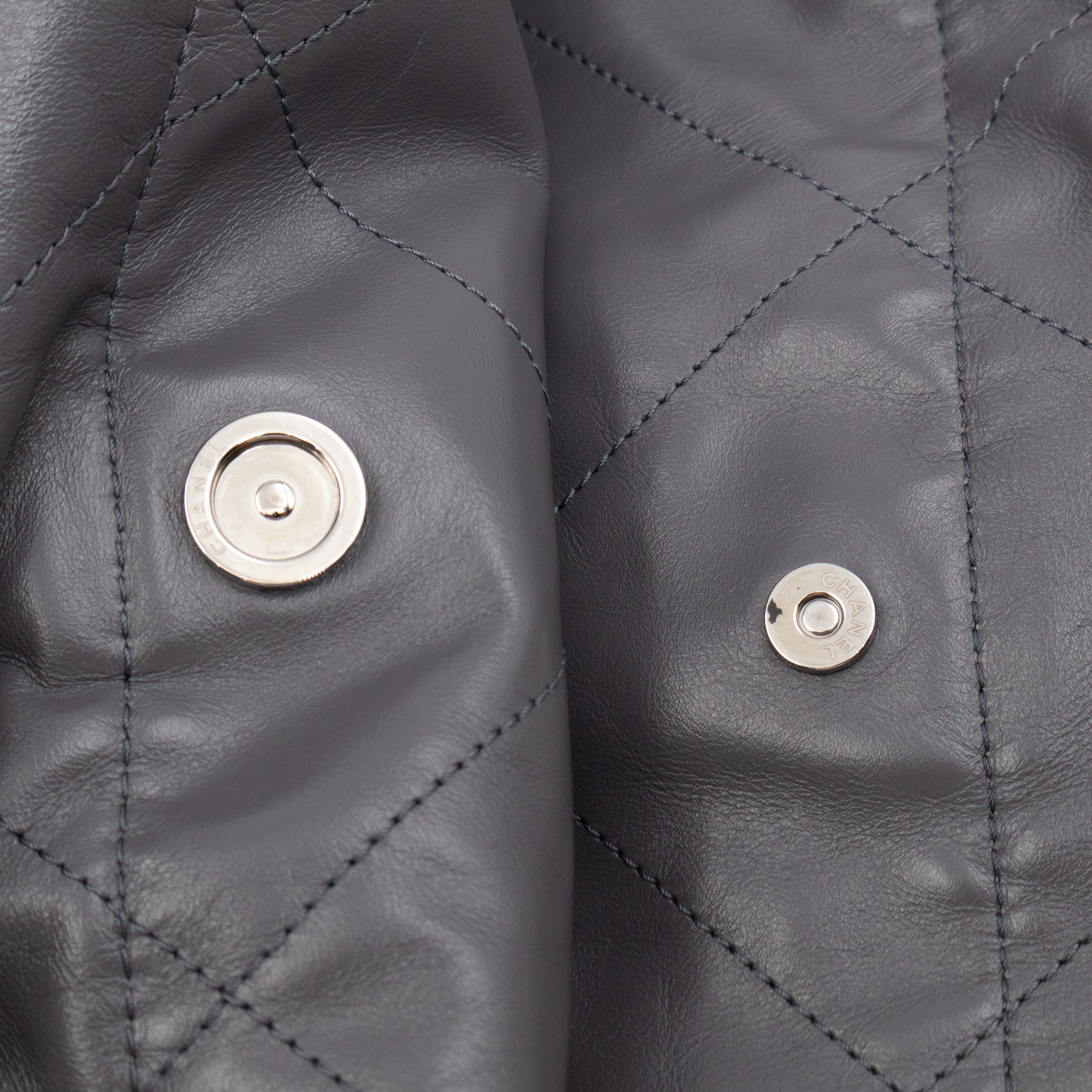 22 Small Dark Grey Calfskin Leather Silver