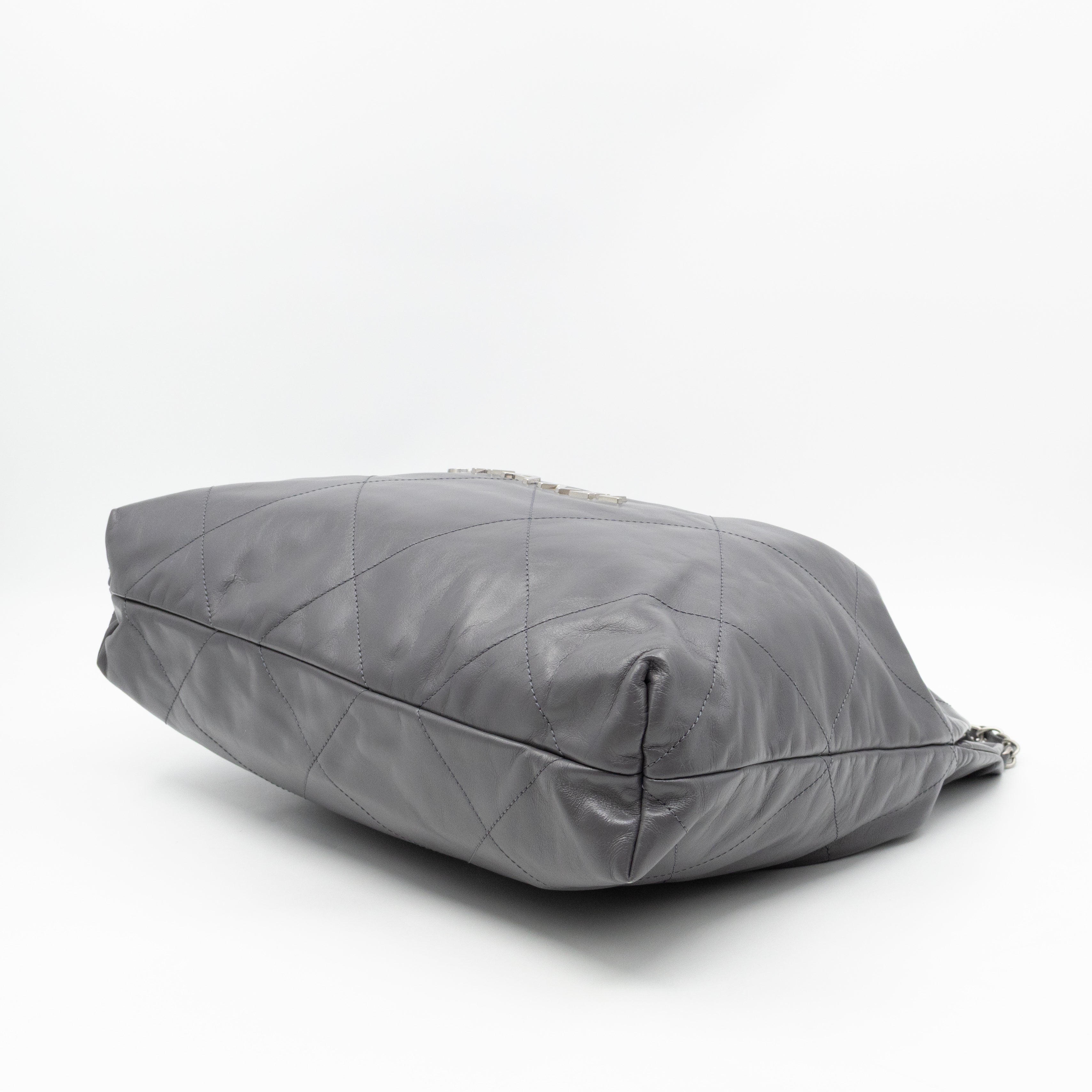 22 Small Dark Grey Calfskin Leather Silver