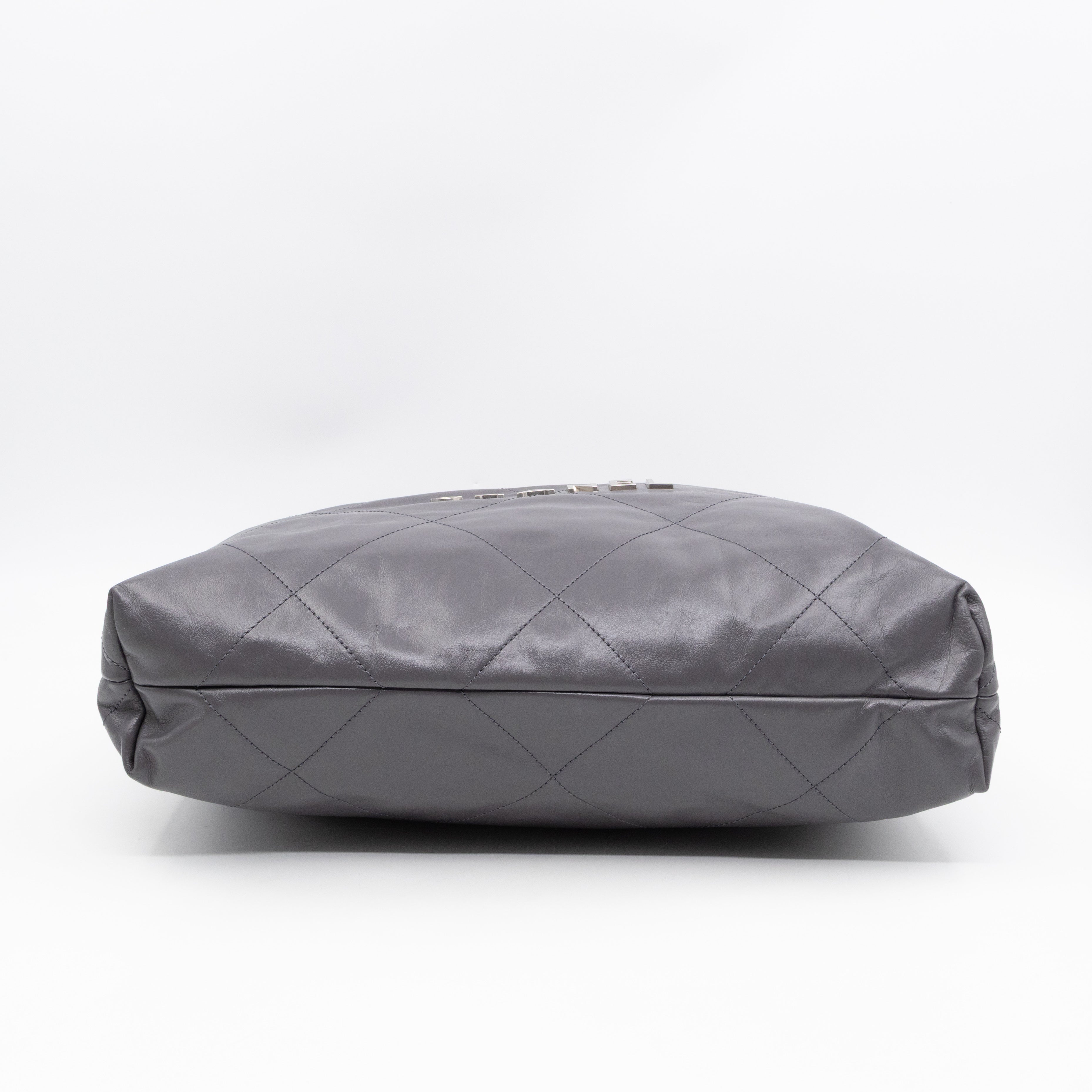 22 Small Dark Grey Calfskin Leather Silver