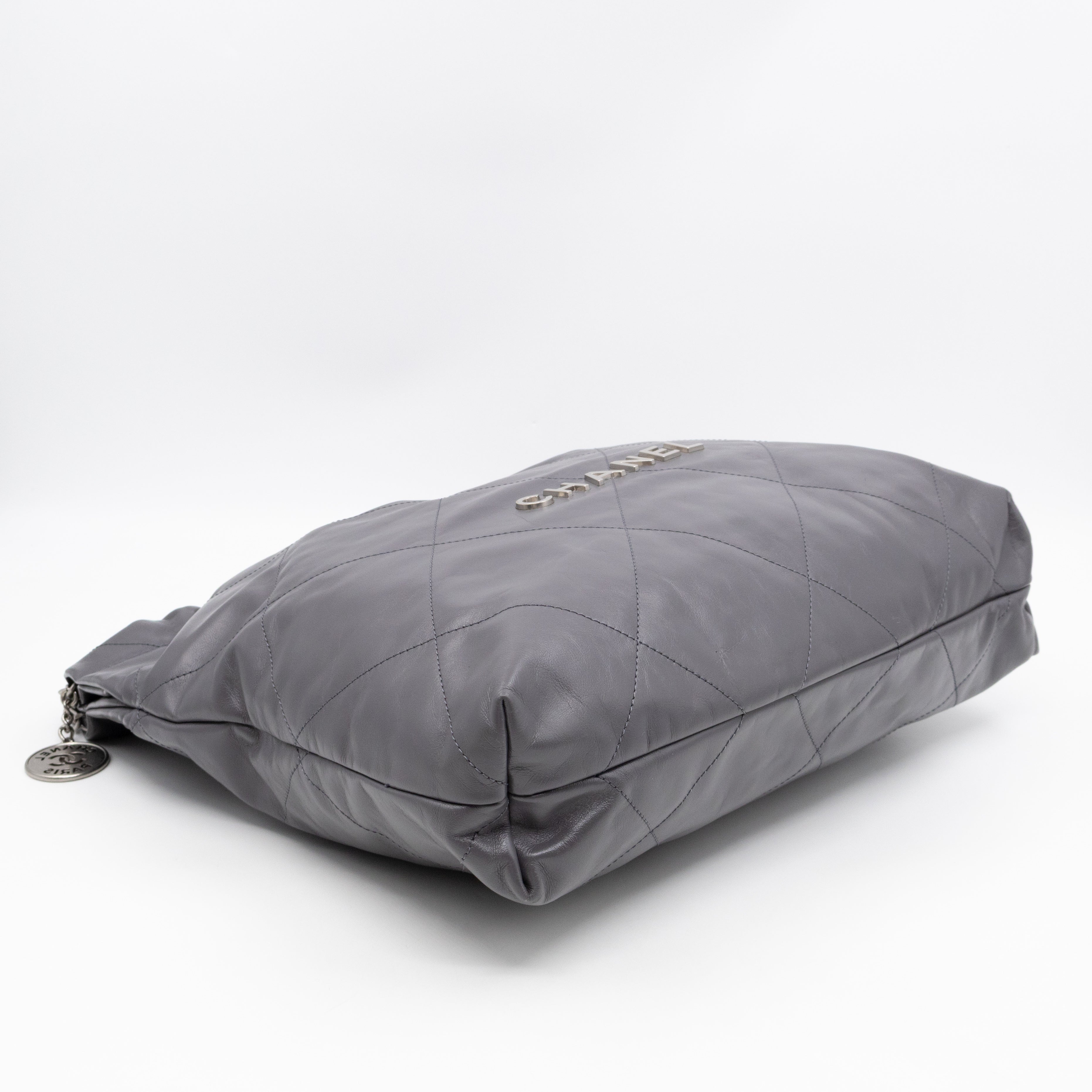 22 Small Dark Grey Calfskin Leather Silver
