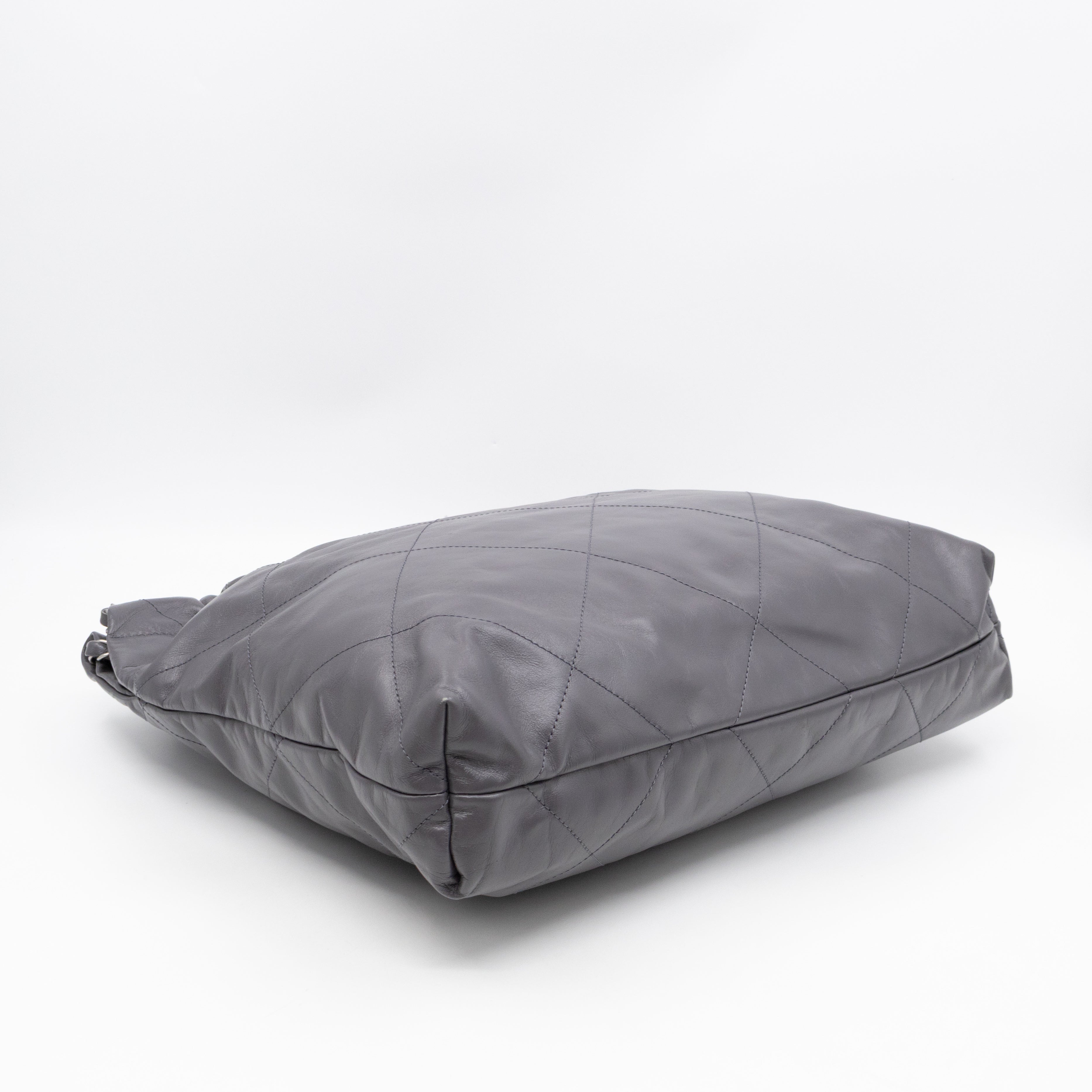 22 Small Dark Grey Calfskin Leather Silver