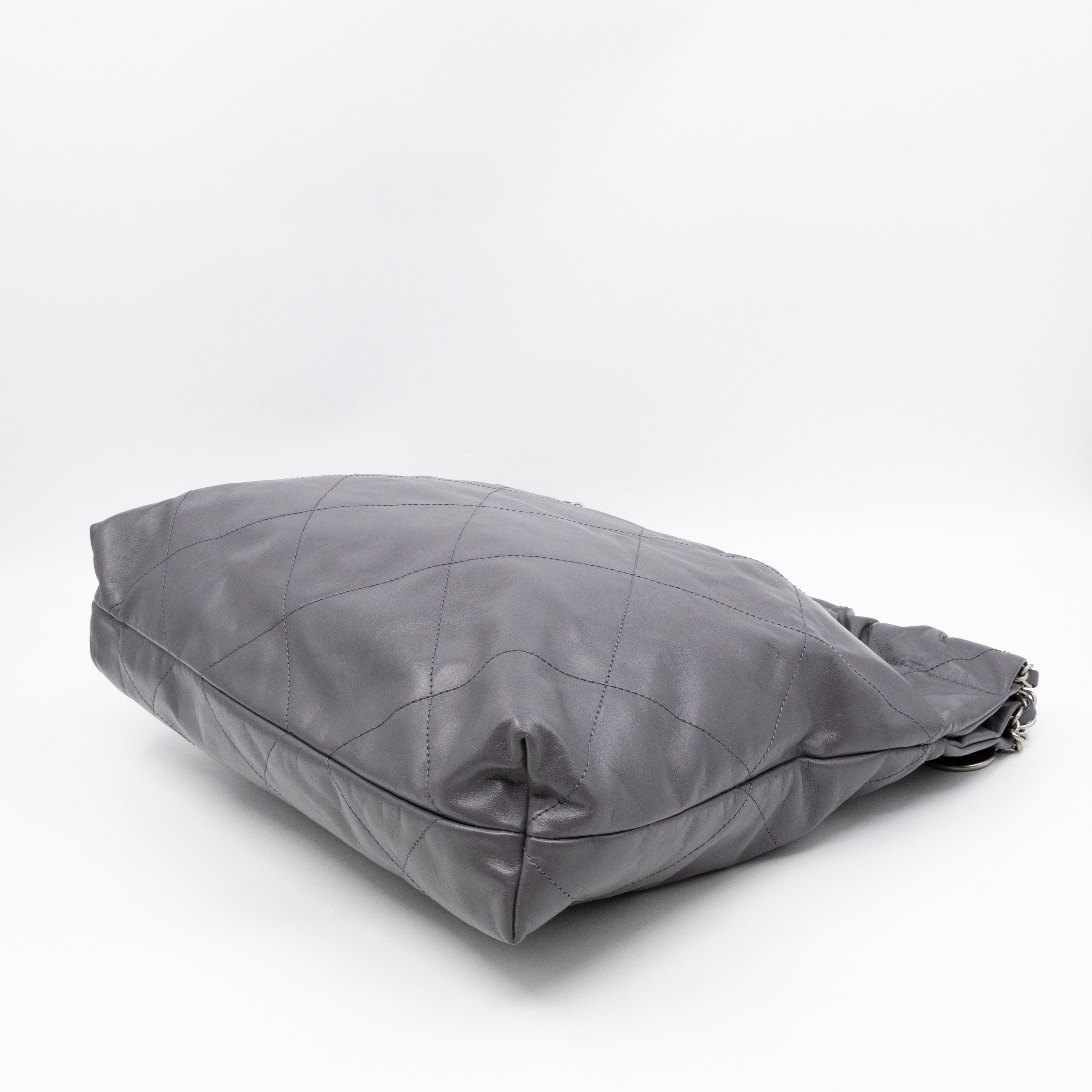 22 Small Dark Grey Calfskin Leather Silver