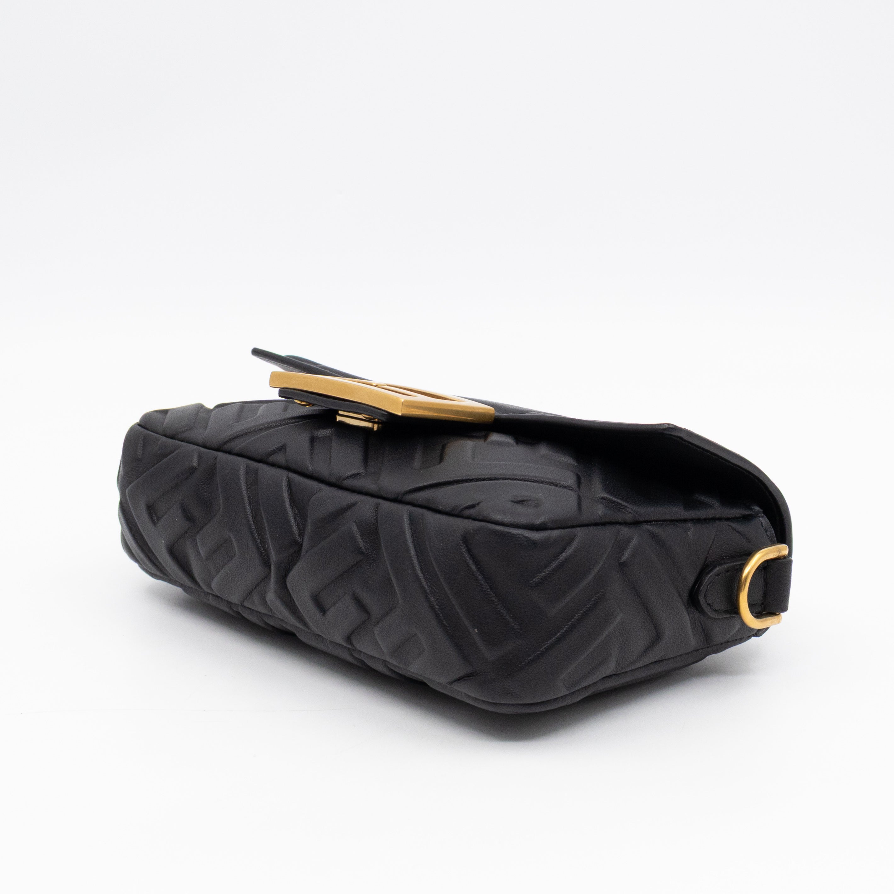 Mini Baguette Black FF Embossed Nappa Leather