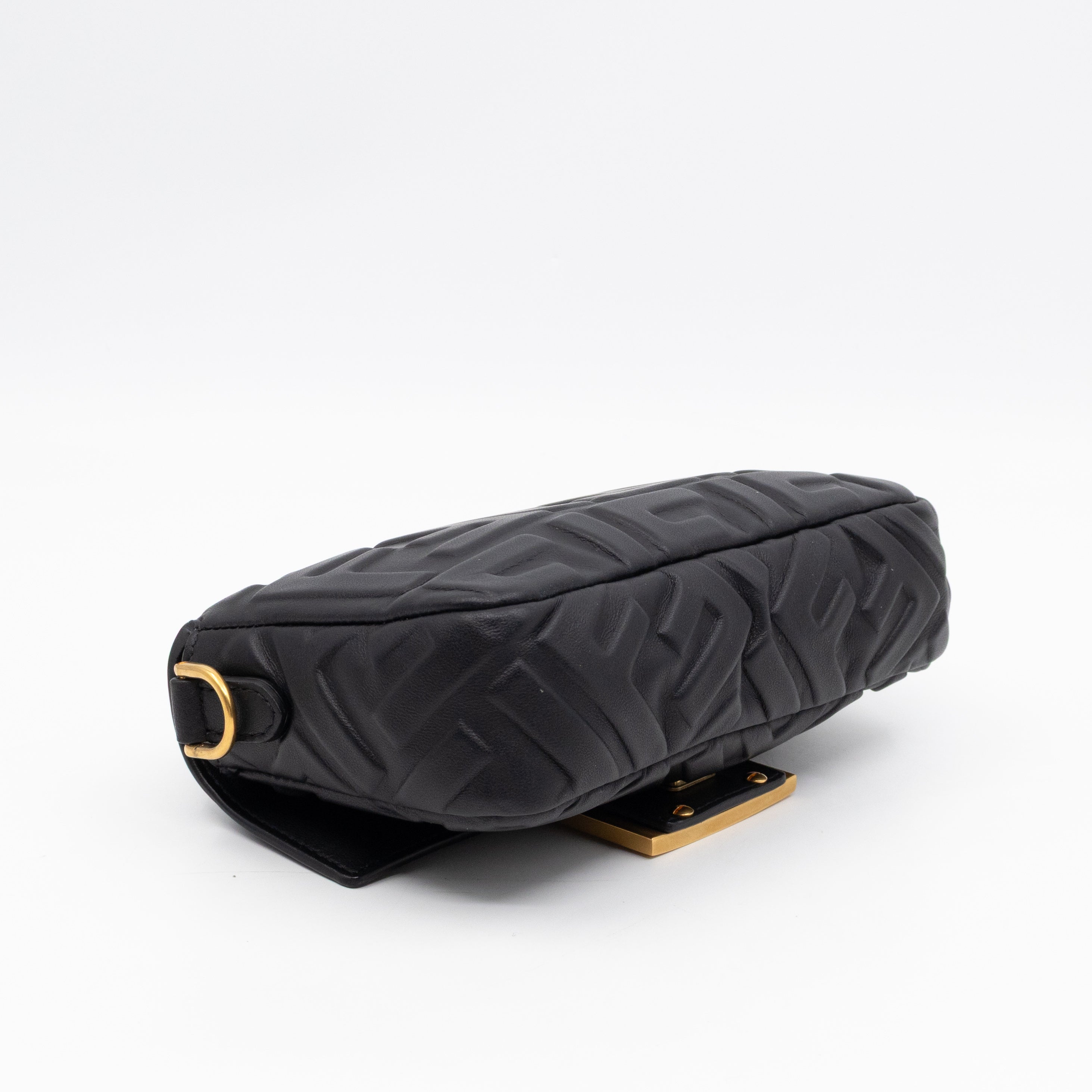 Mini Baguette Black FF Embossed Nappa Leather