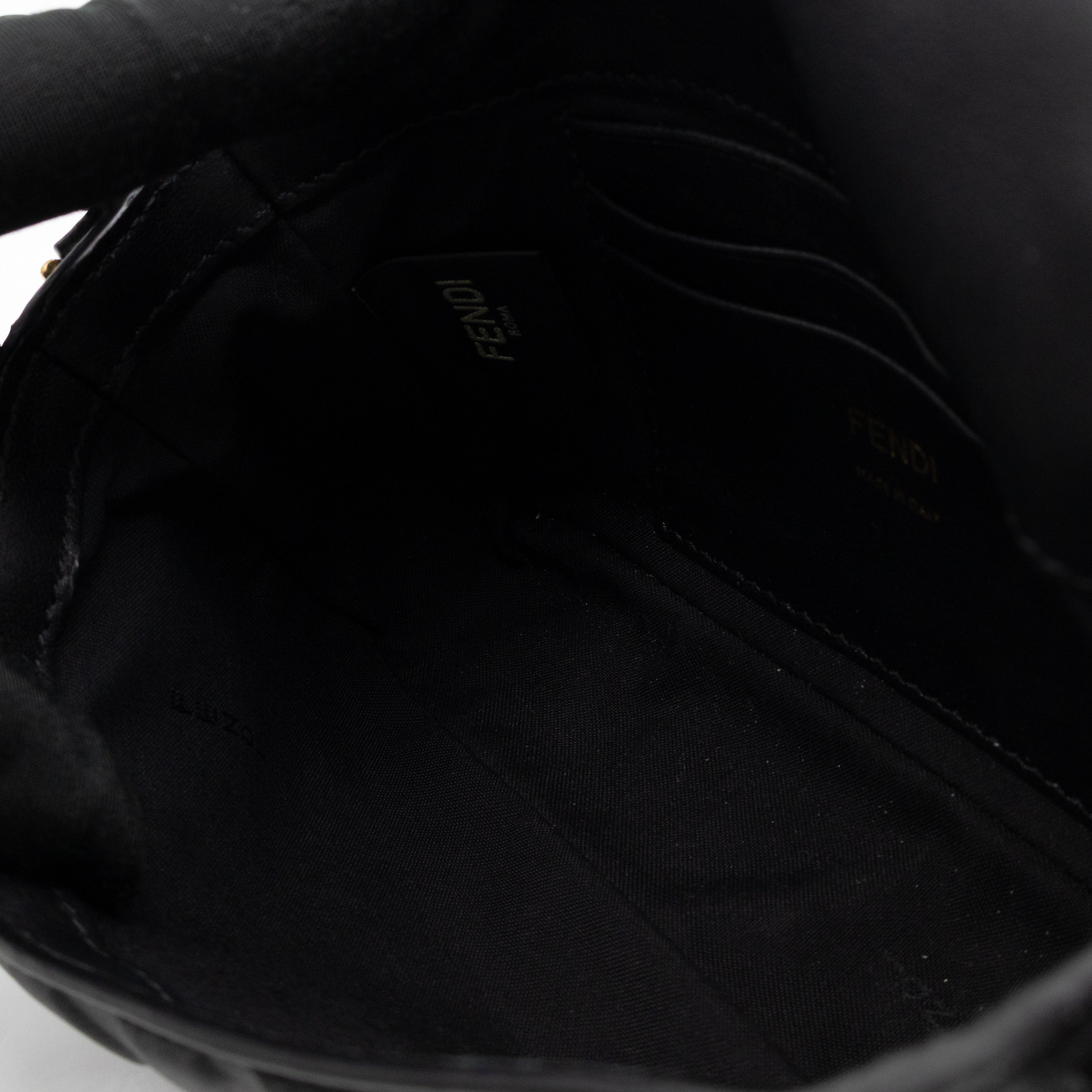 Mini Baguette Black FF Embossed Nappa Leather