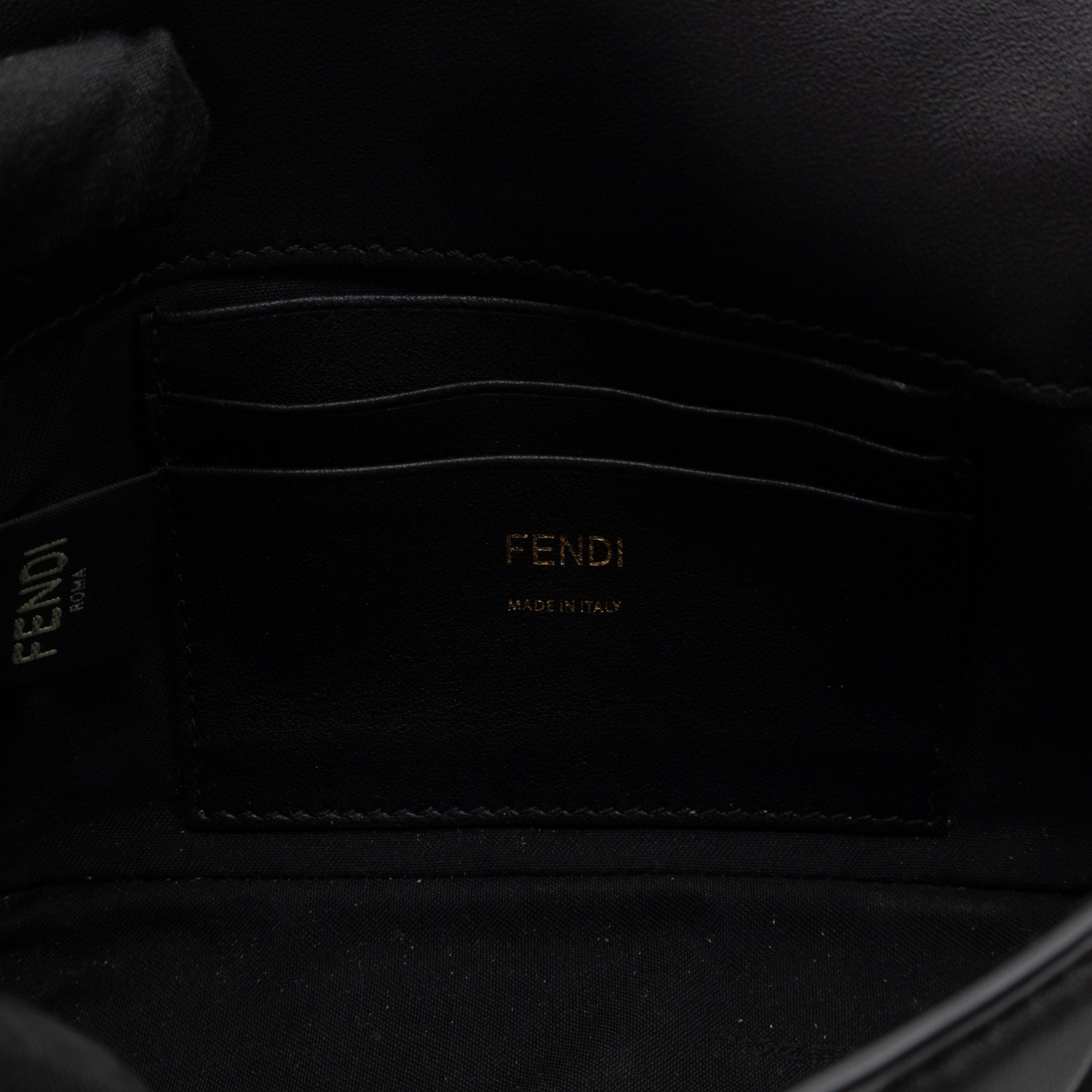 Mini Baguette Black FF Embossed Nappa Leather