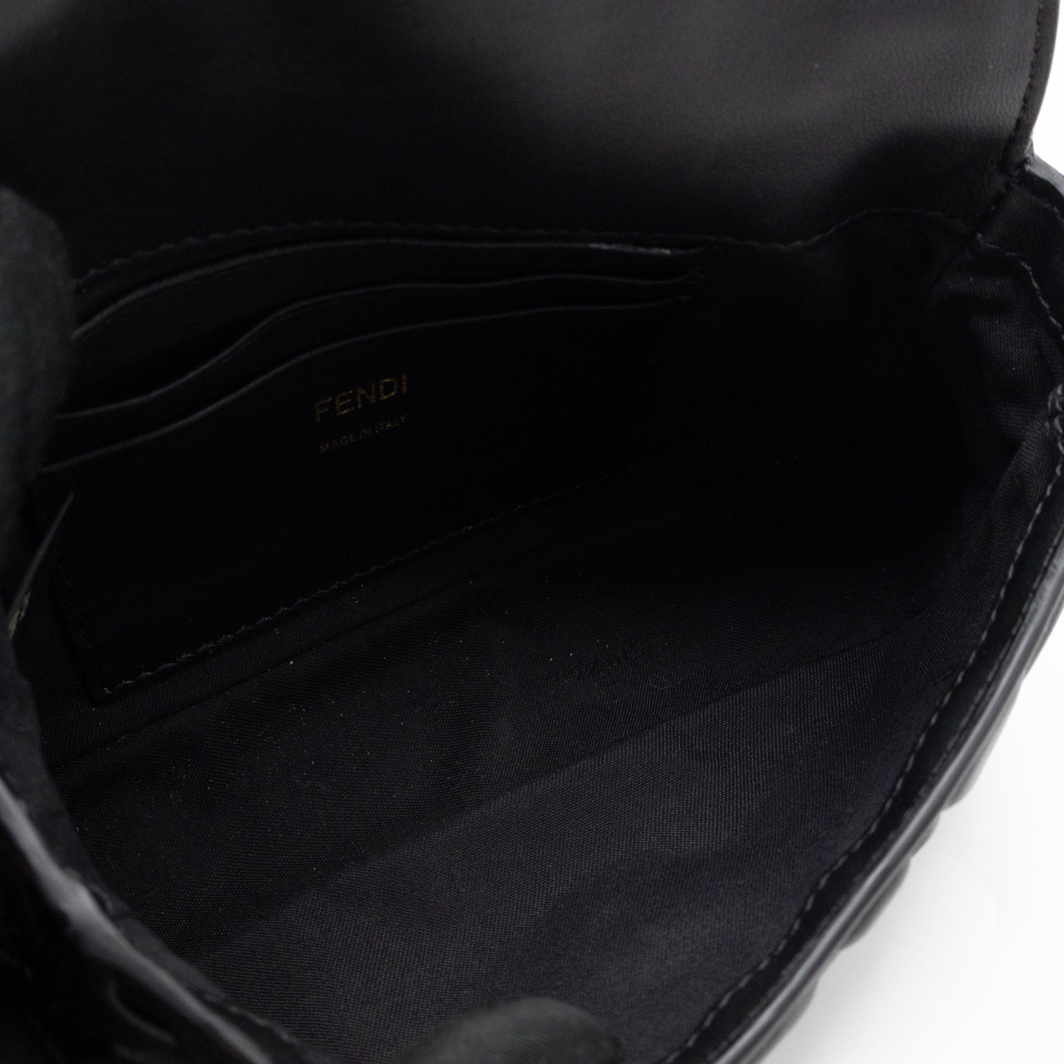 Mini Baguette Black FF Embossed Nappa Leather