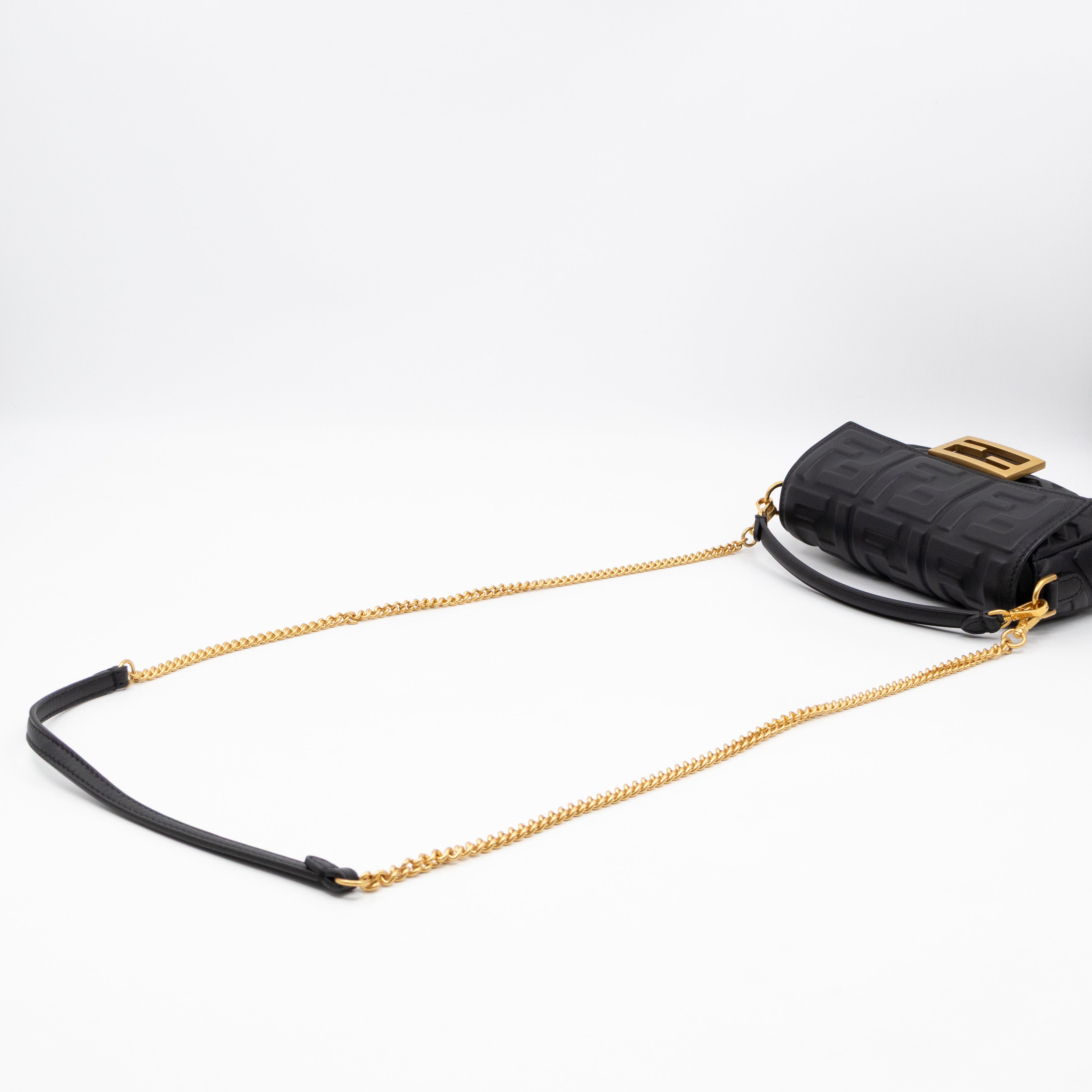 Mini Baguette Black FF Embossed Nappa Leather