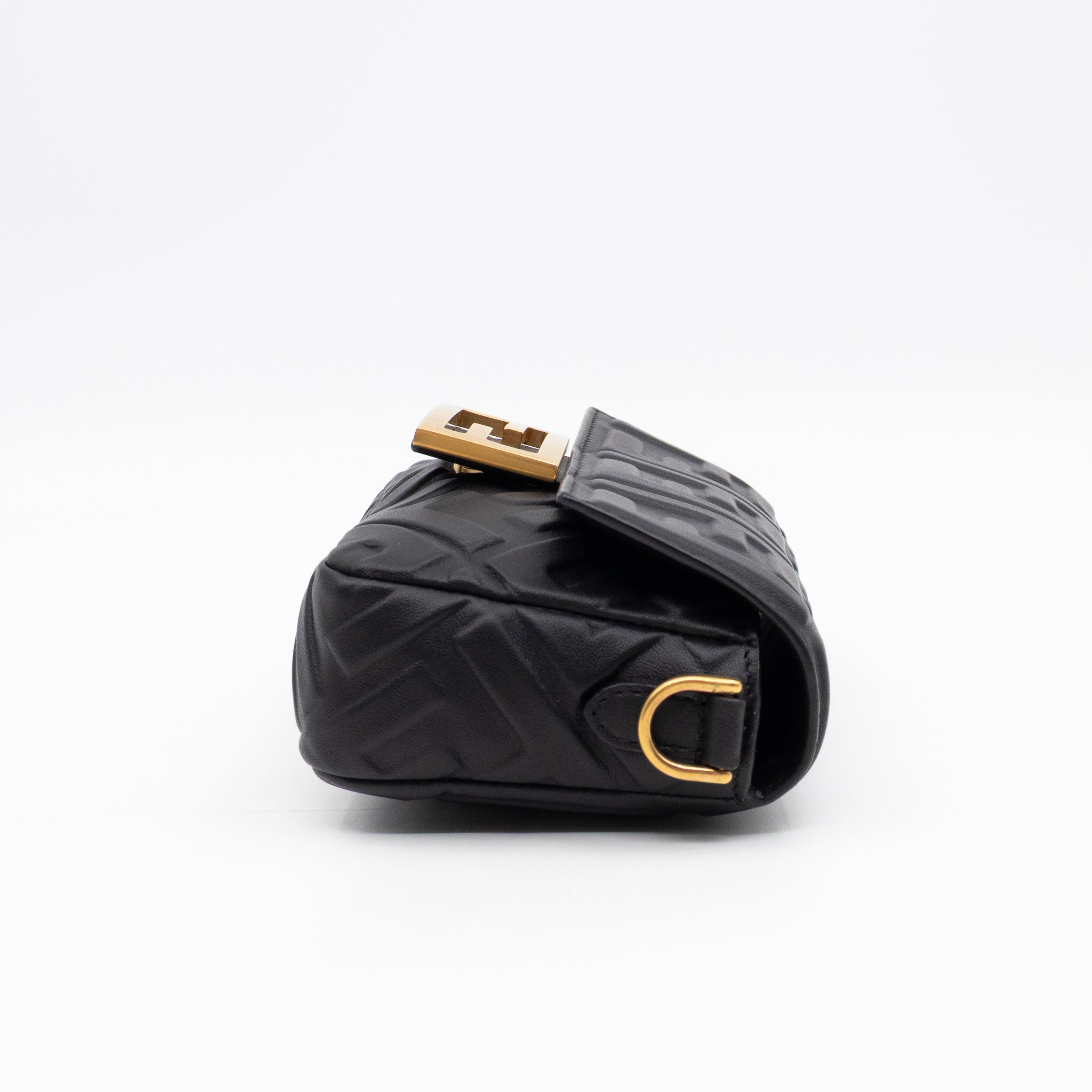 Mini Baguette Black FF Embossed Nappa Leather
