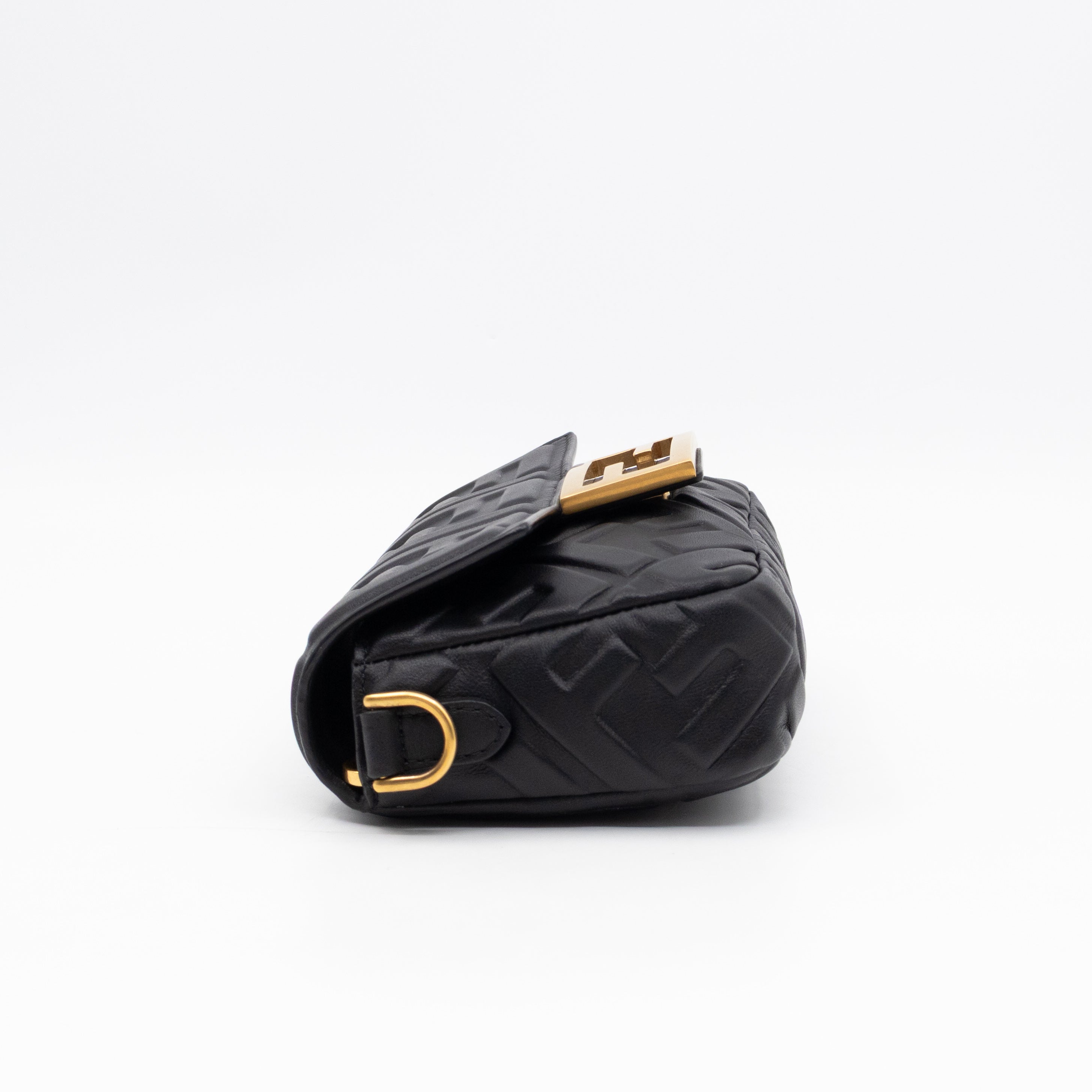 Mini Baguette Black FF Embossed Nappa Leather