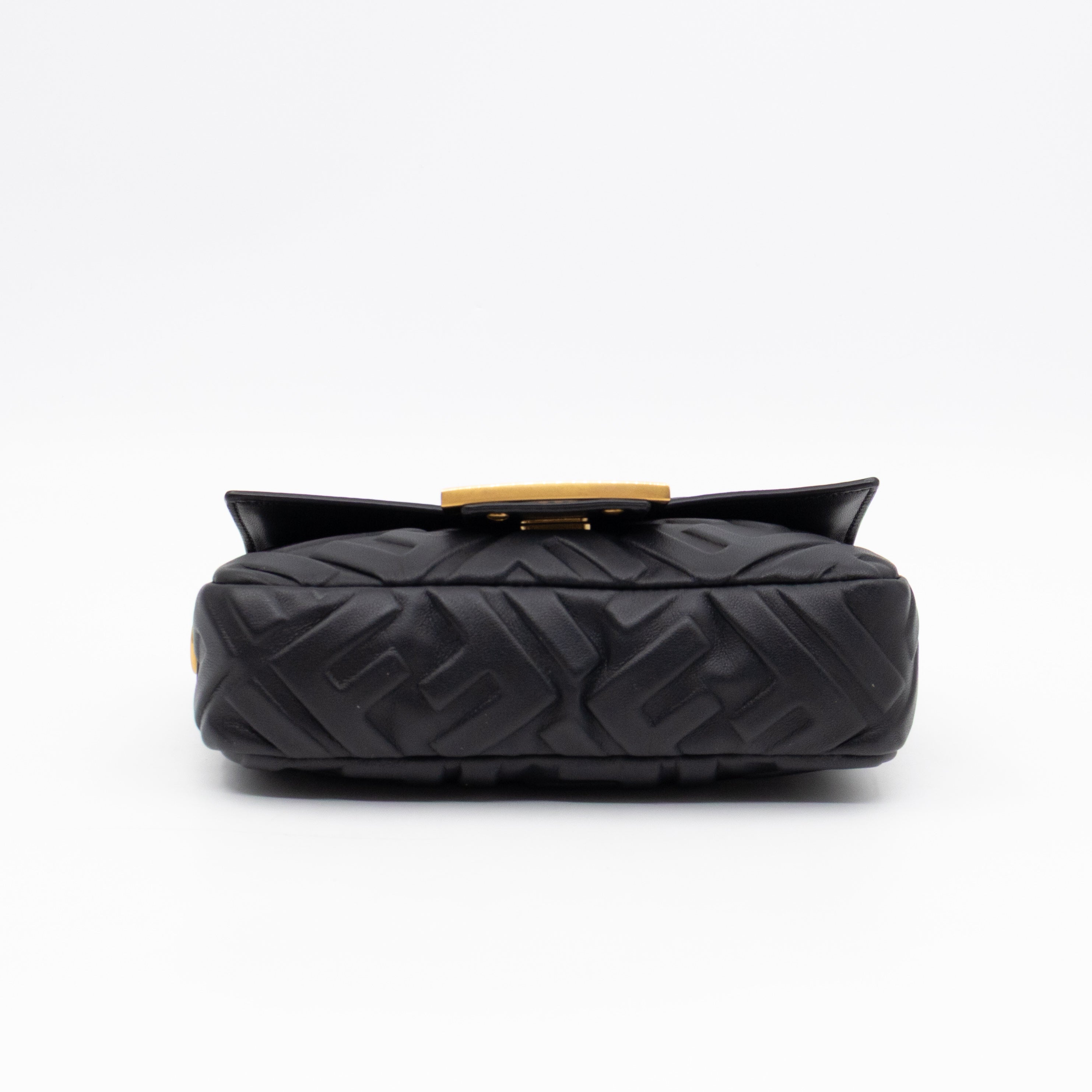 Mini Baguette Black FF Embossed Nappa Leather