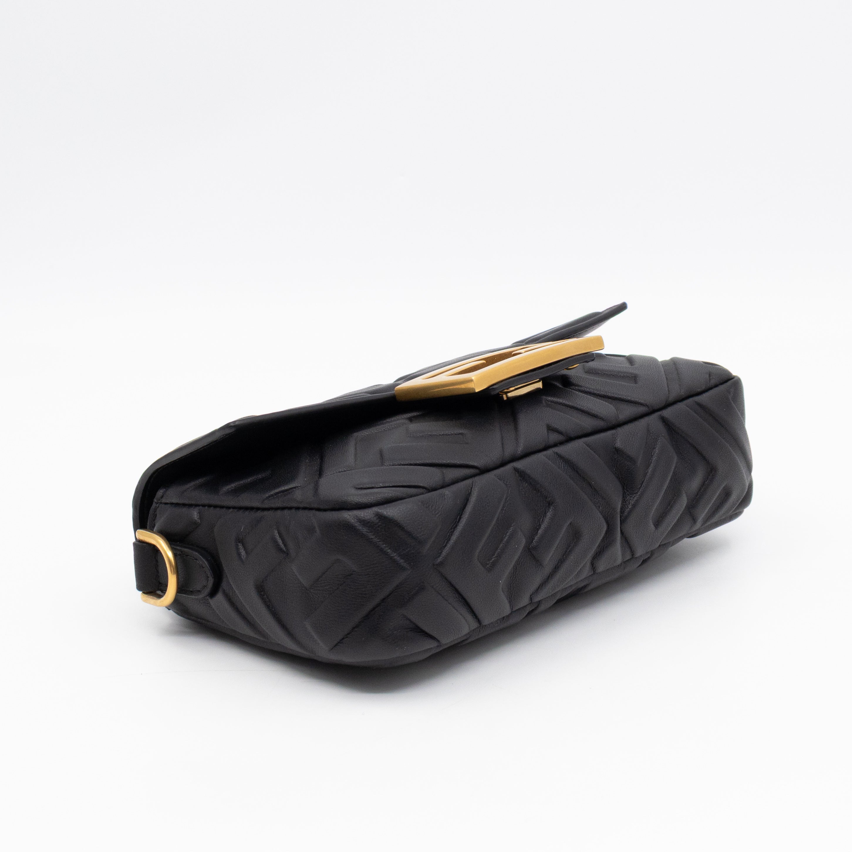 Mini Baguette Black FF Embossed Nappa Leather