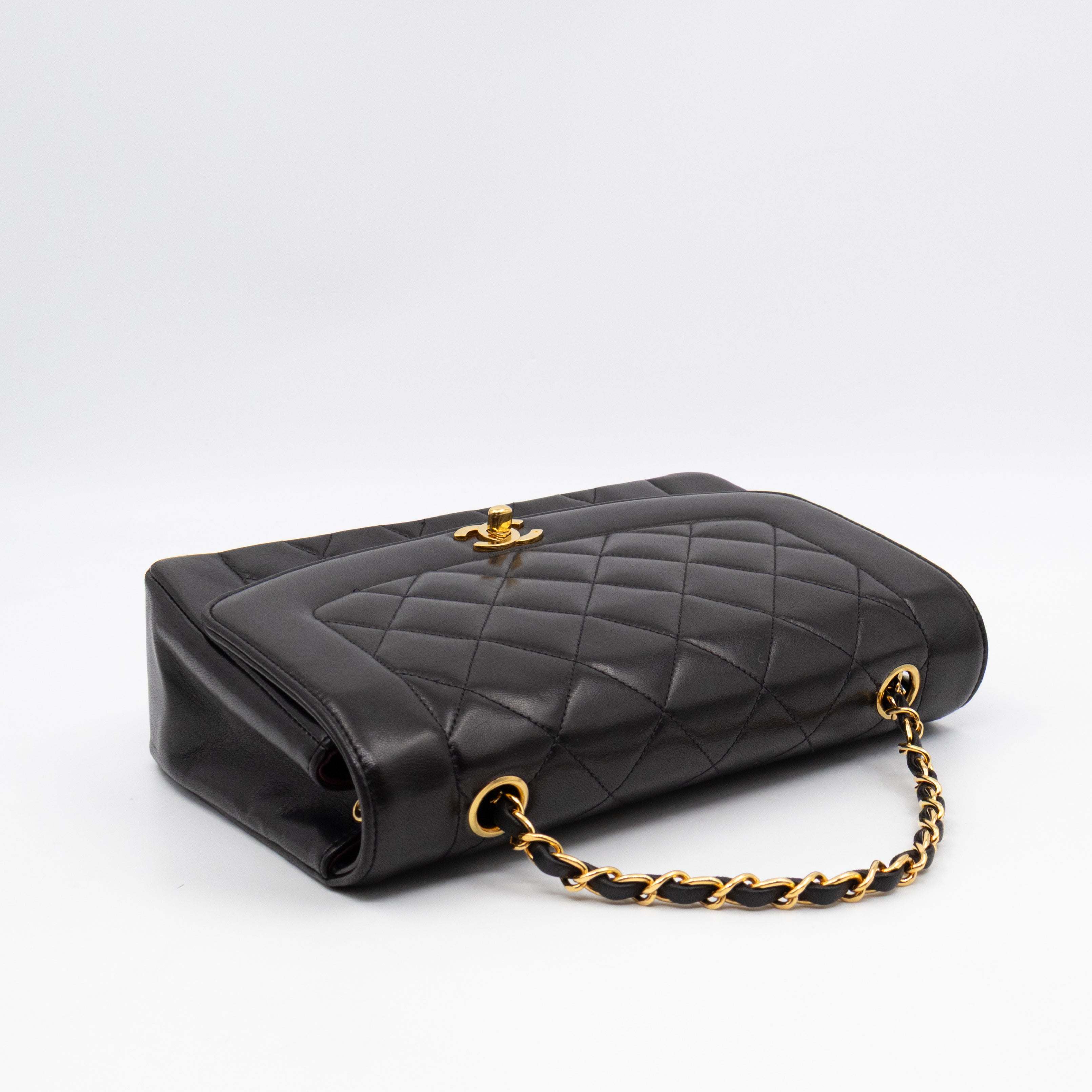 Diana Medium Black Lambskin Leather Gold