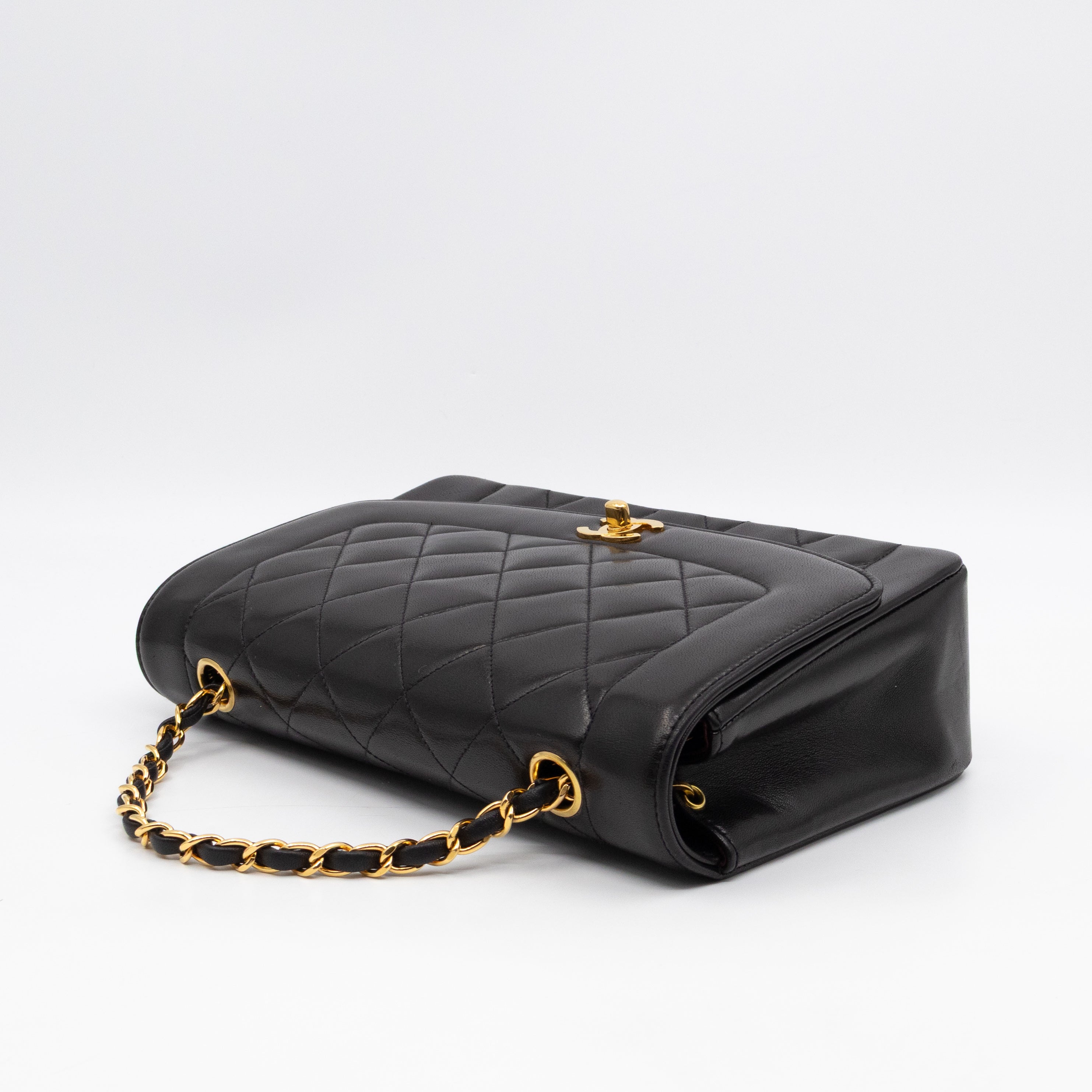 Diana Medium Black Lambskin Leather Gold