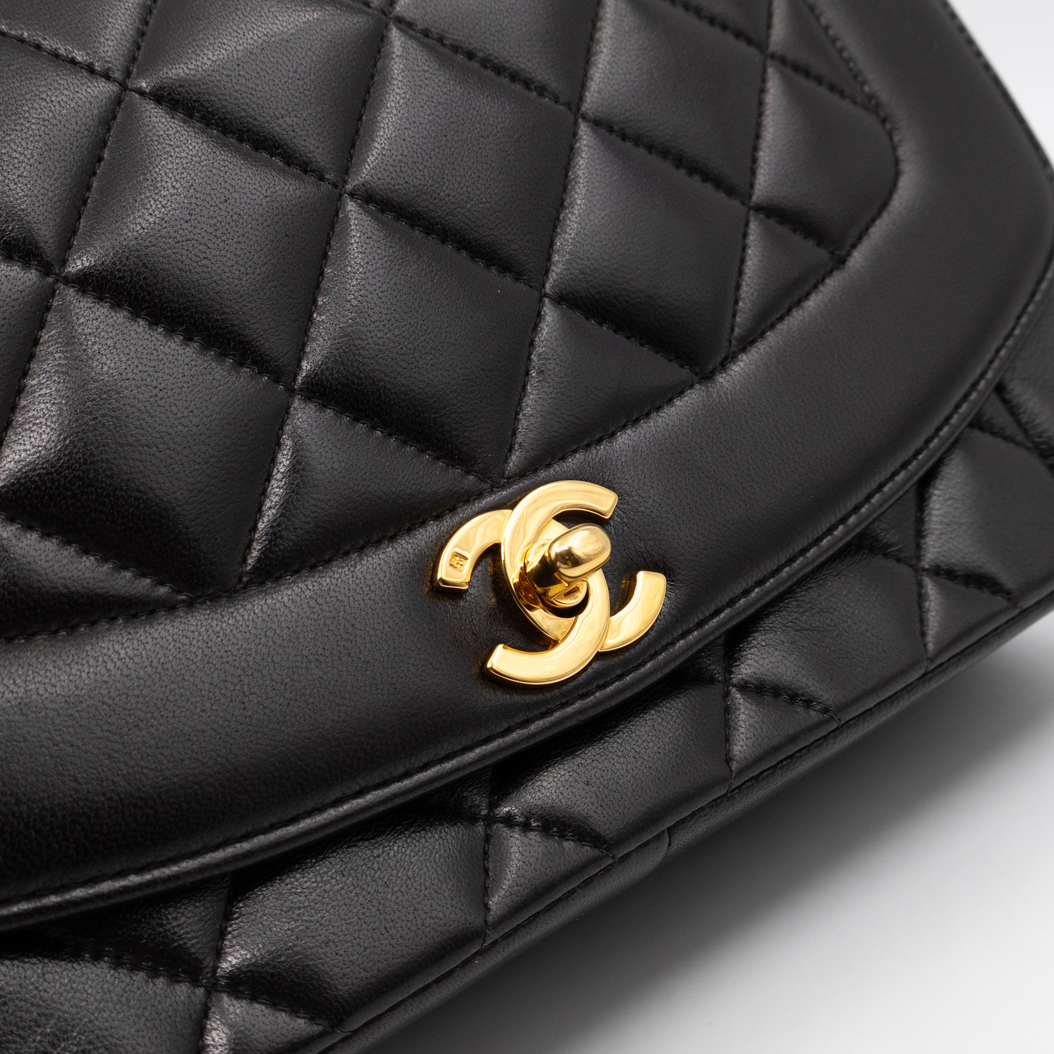 Diana Medium Black Lambskin Leather Gold