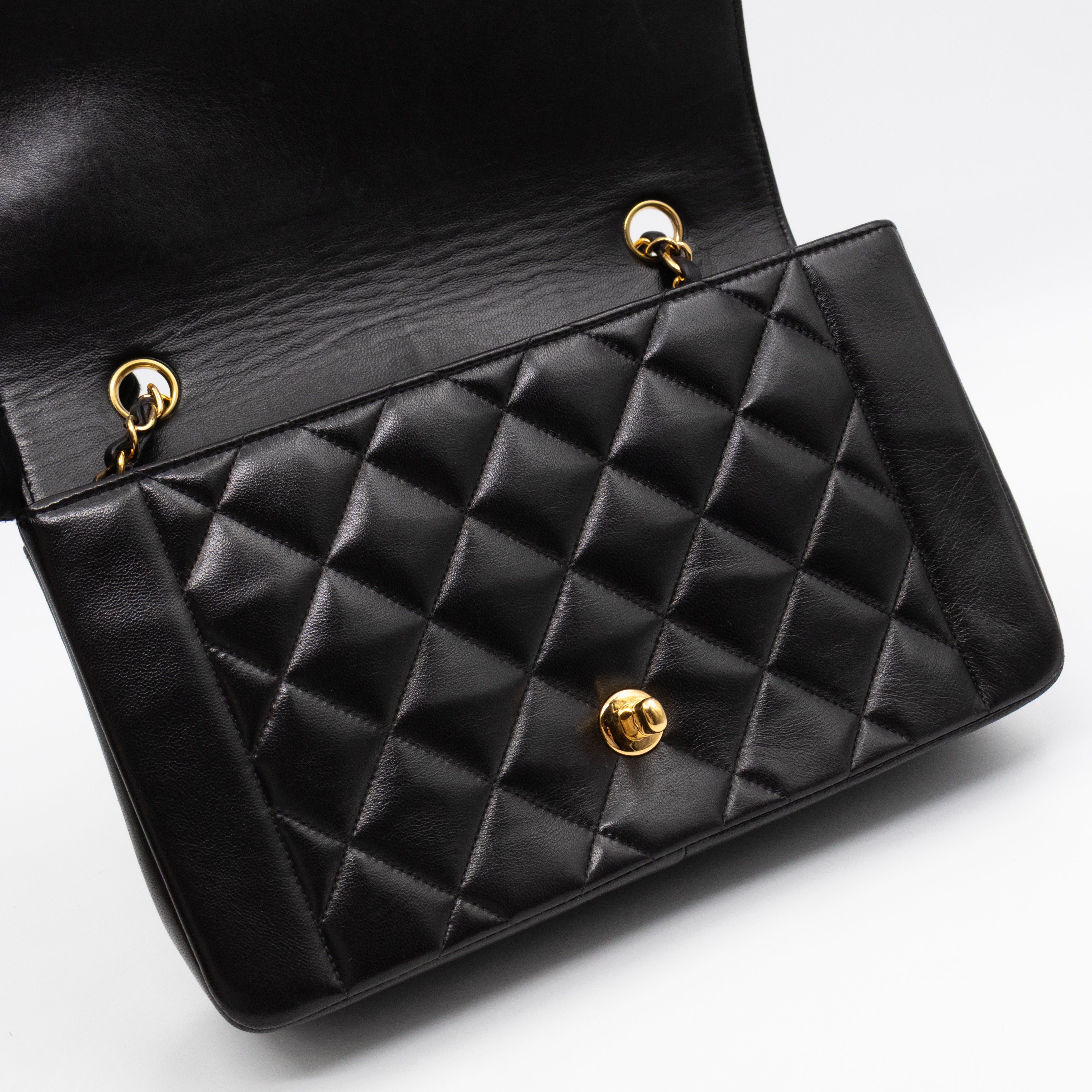 Diana Medium Black Lambskin Leather Gold