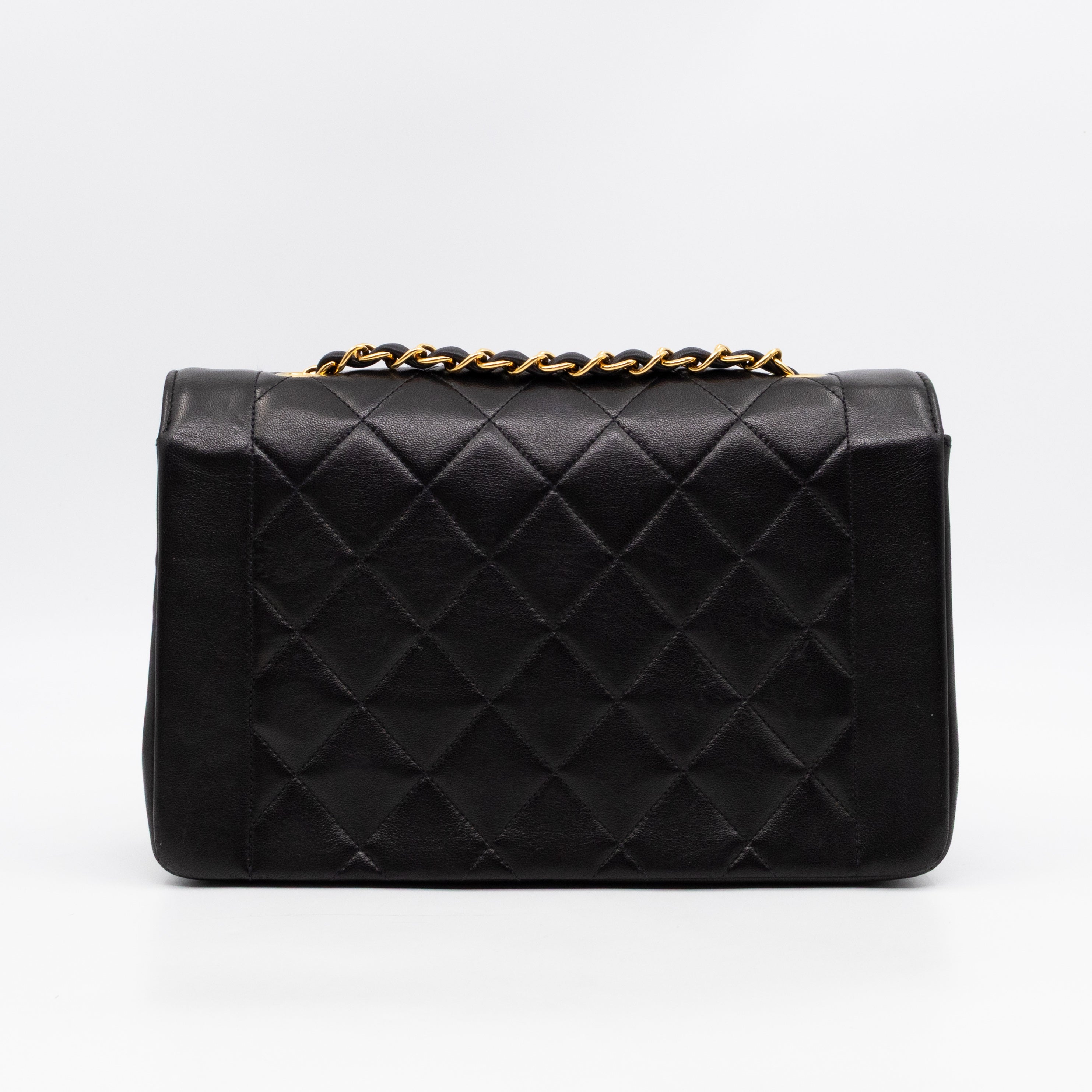 Diana Medium Black Lambskin Leather Gold