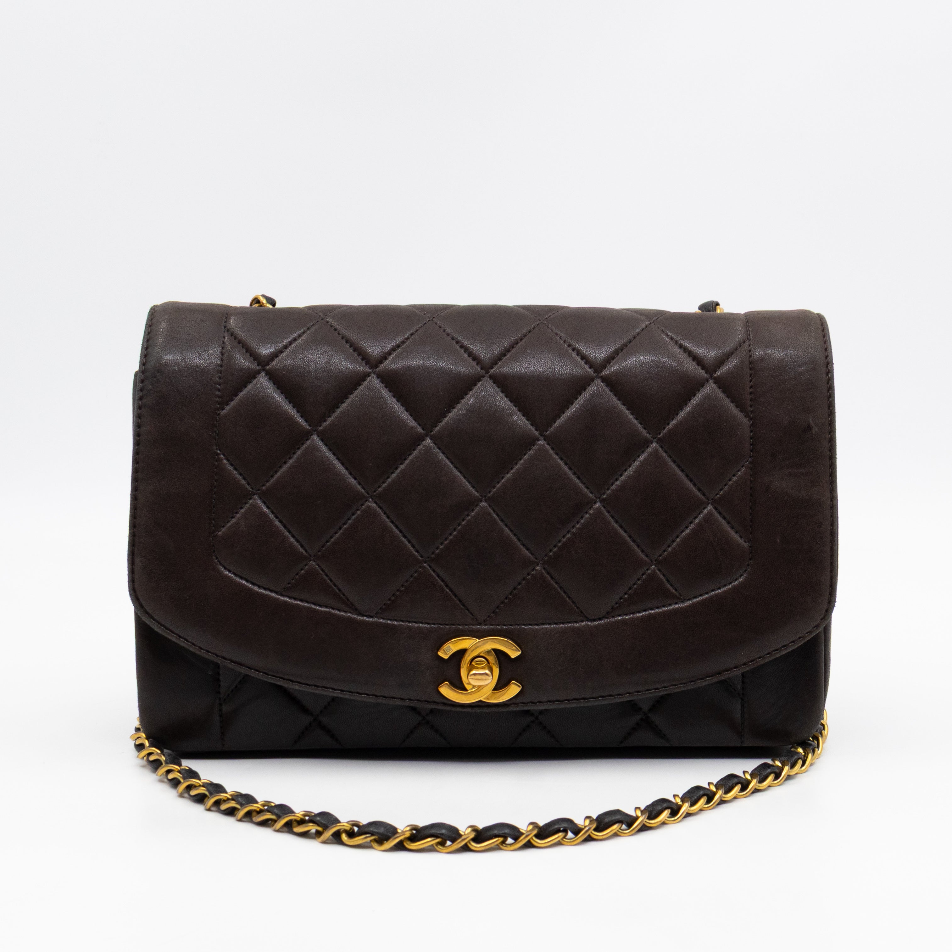 Diana Medium Black Lambskin Leather Gold