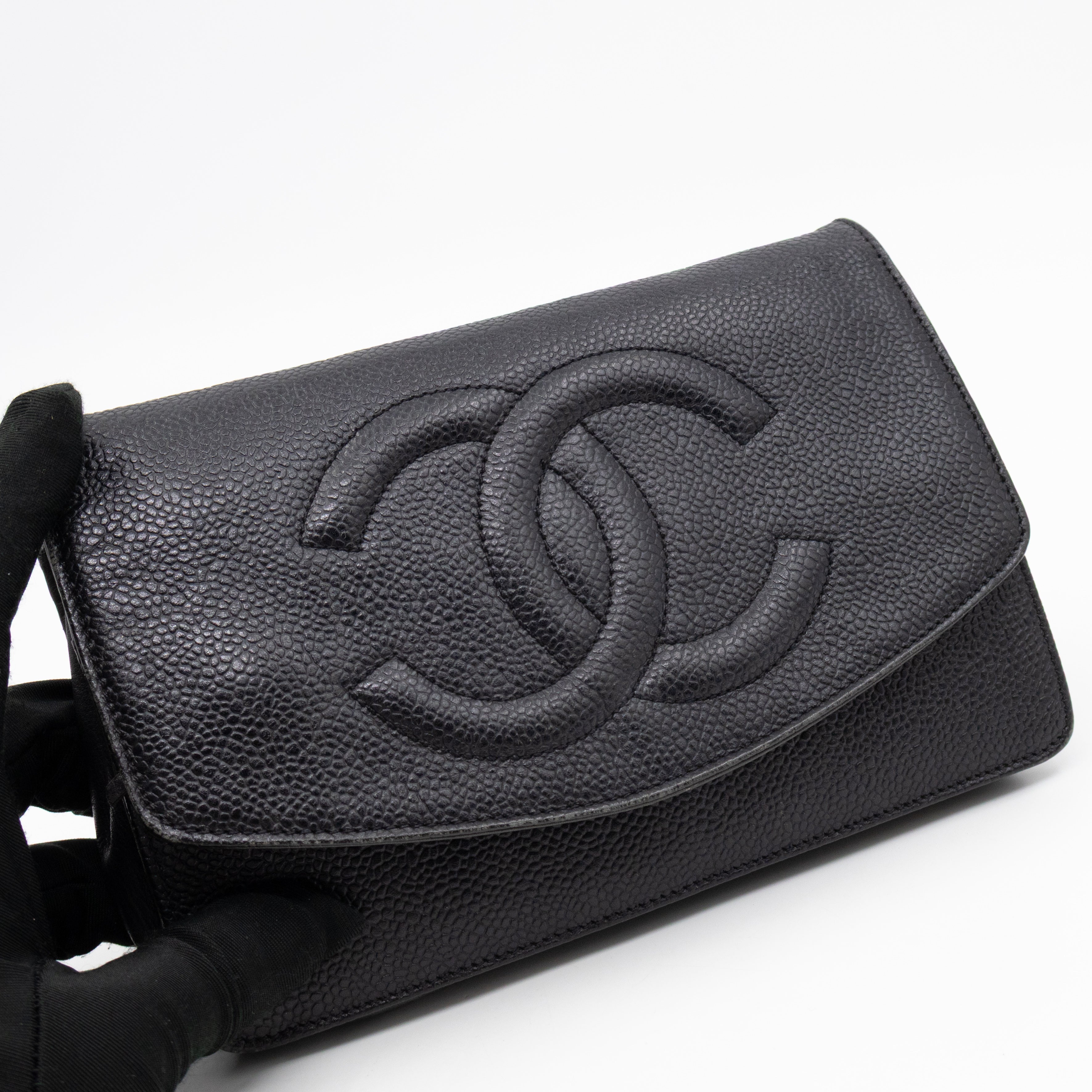 Timeless CC Wallet On Chain Black Caviar Leather