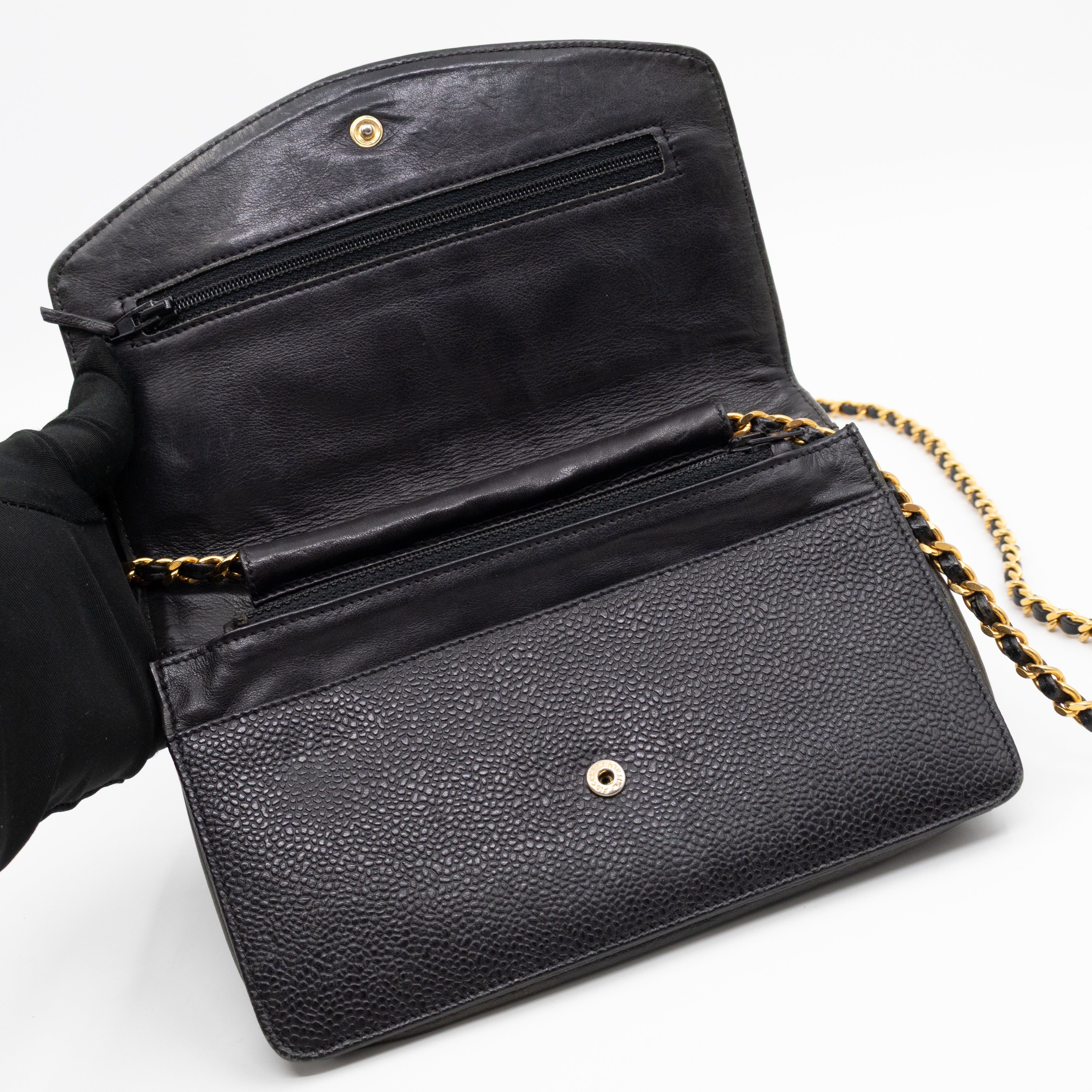 Timeless CC Wallet On Chain Black Caviar Leather