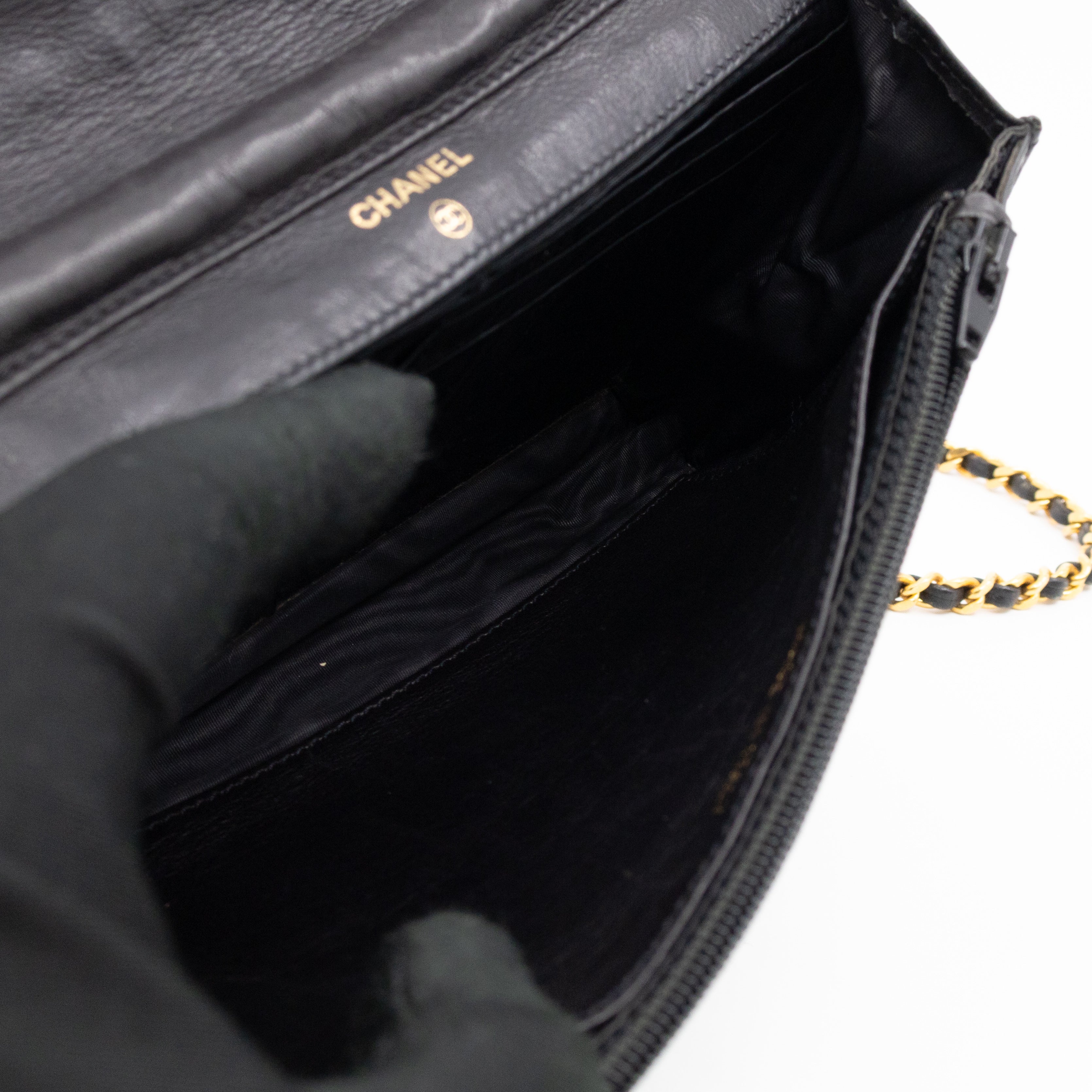 Timeless CC Wallet On Chain Black Caviar Leather