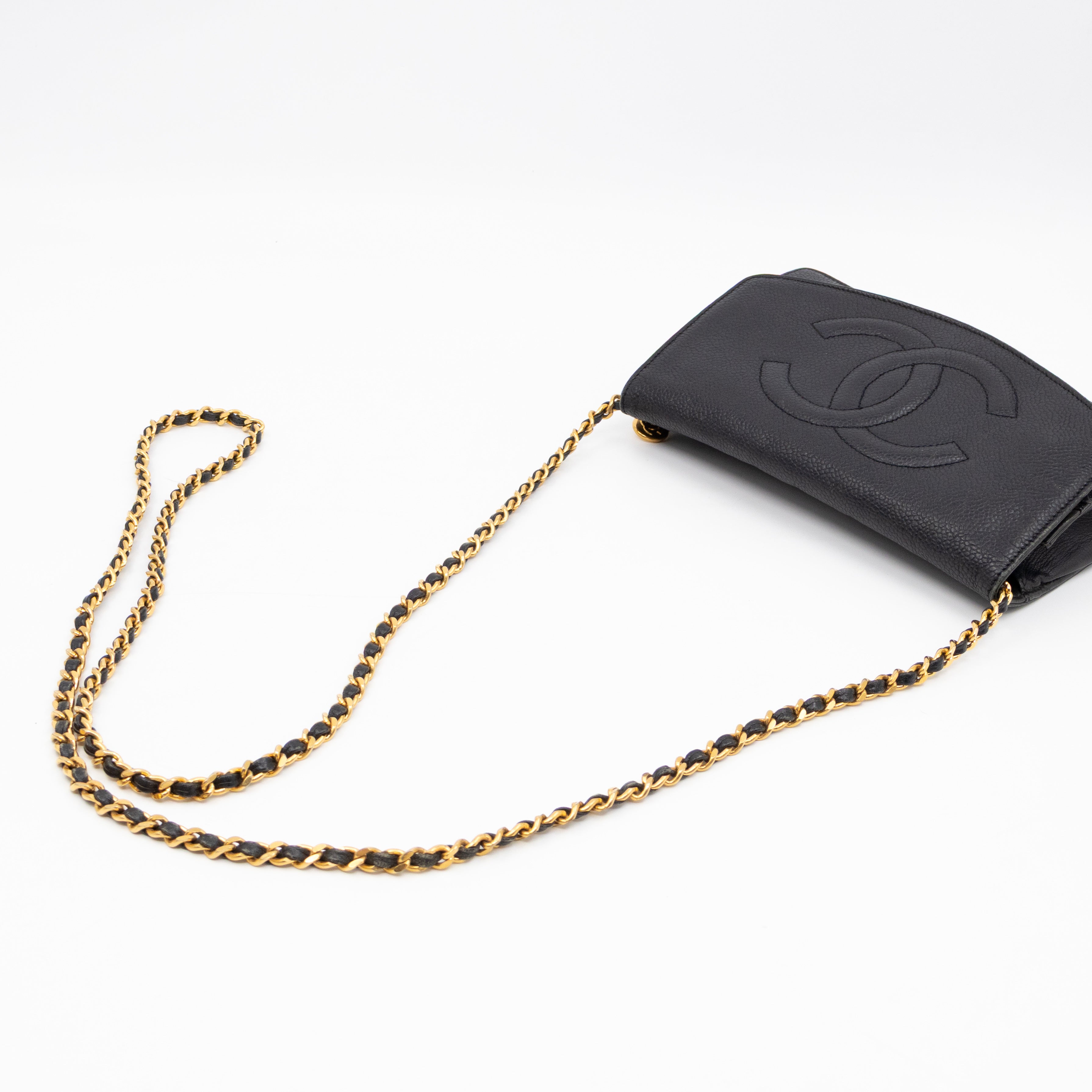 Timeless CC Wallet On Chain Black Caviar Leather