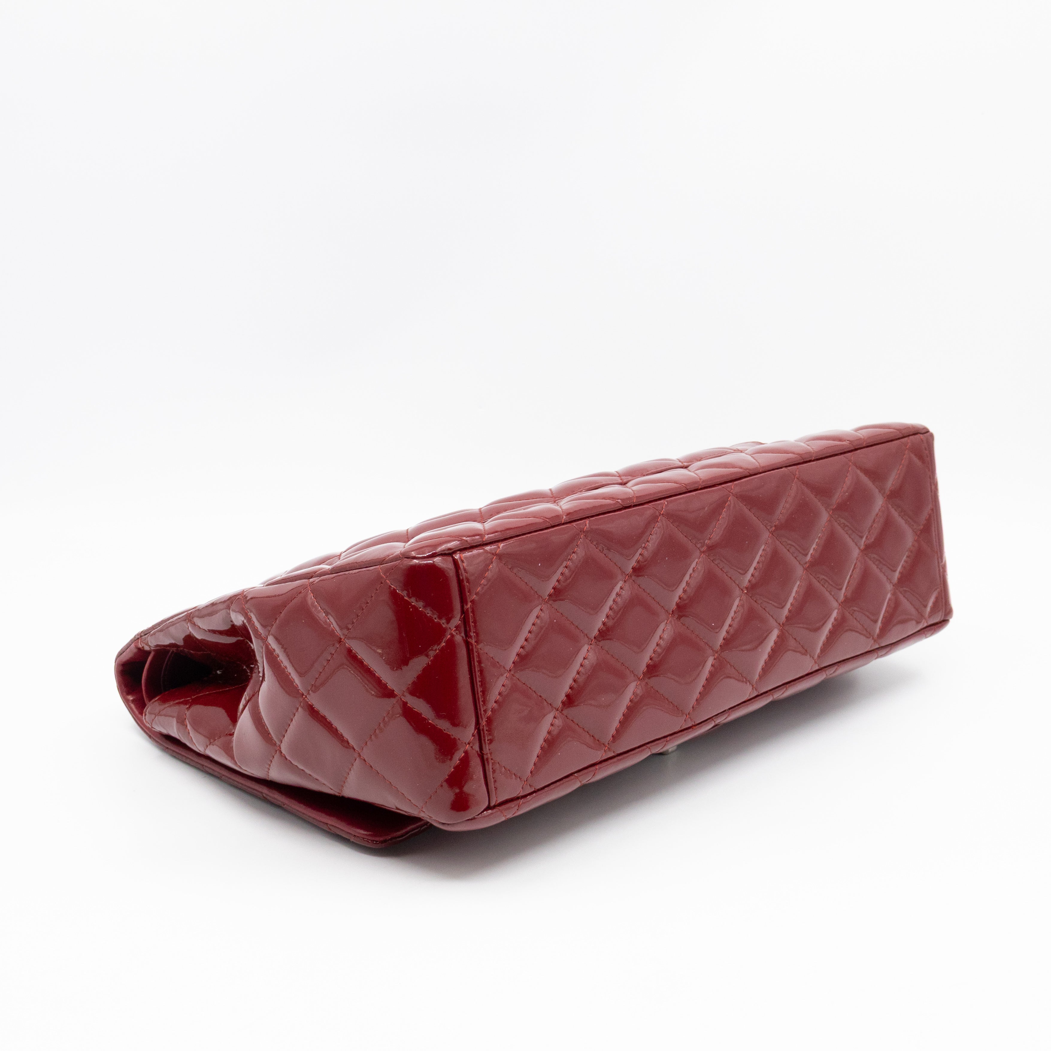 Classic Double Flap Maxi Red Patent Leather Silver