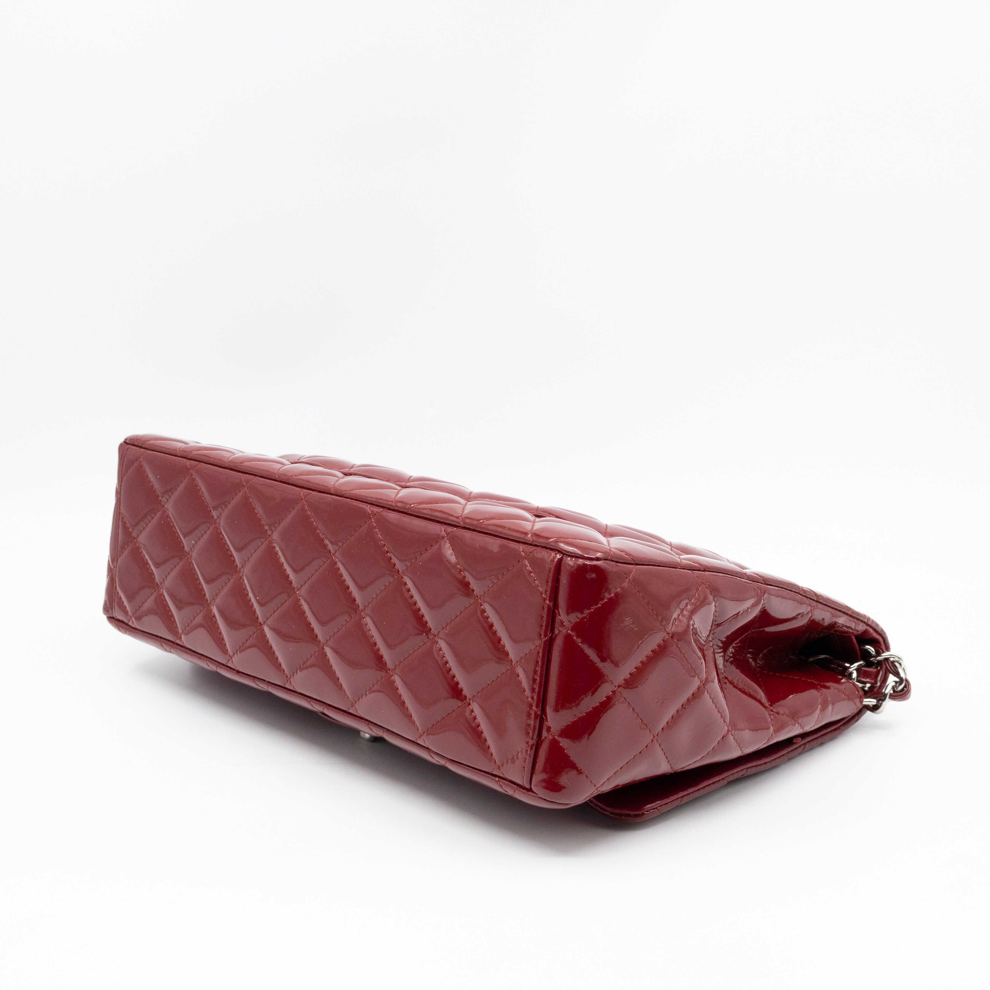 Classic Double Flap Maxi Red Patent Leather Silver