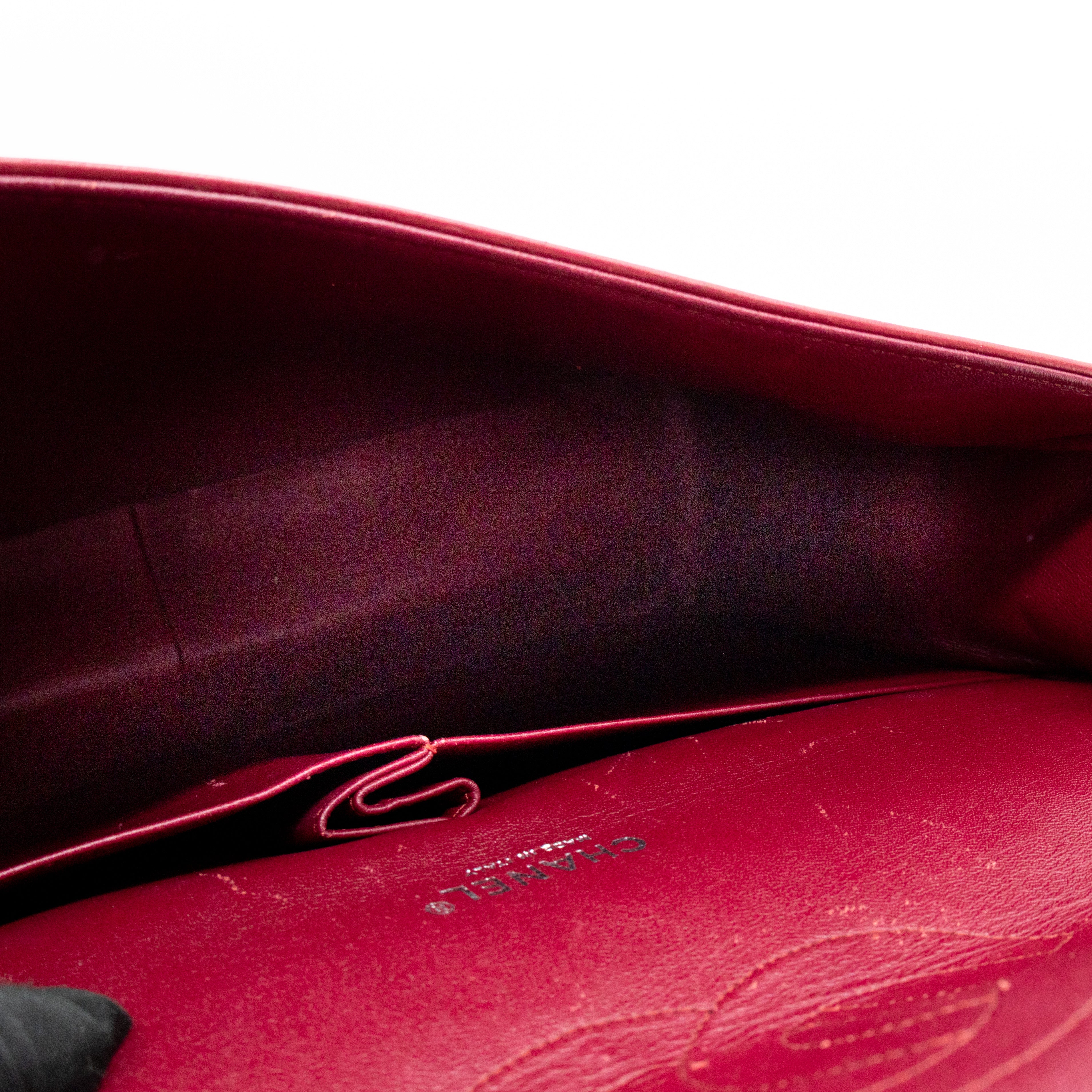 Classic Double Flap Maxi Red Patent Leather Silver
