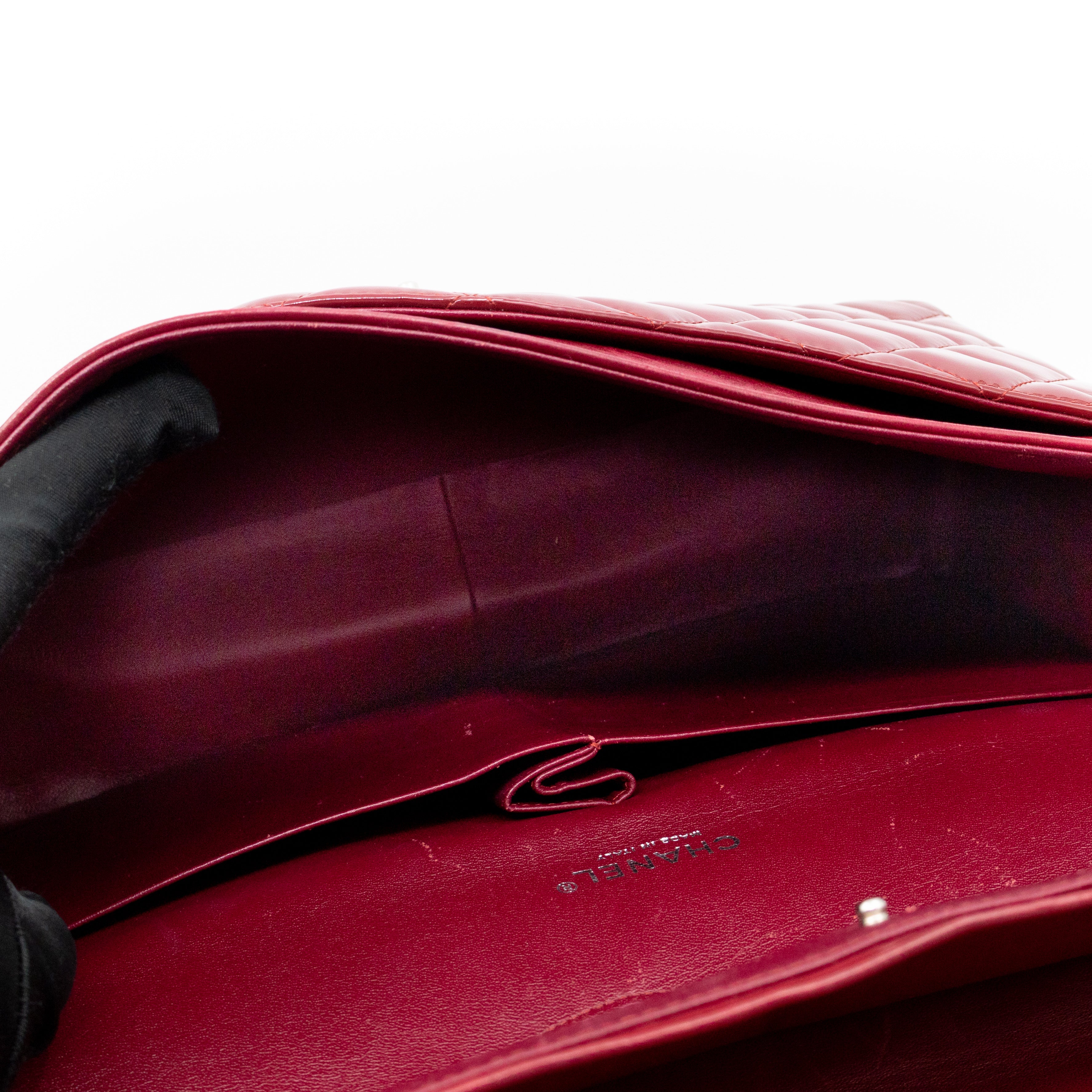 Classic Double Flap Maxi Red Patent Leather Silver