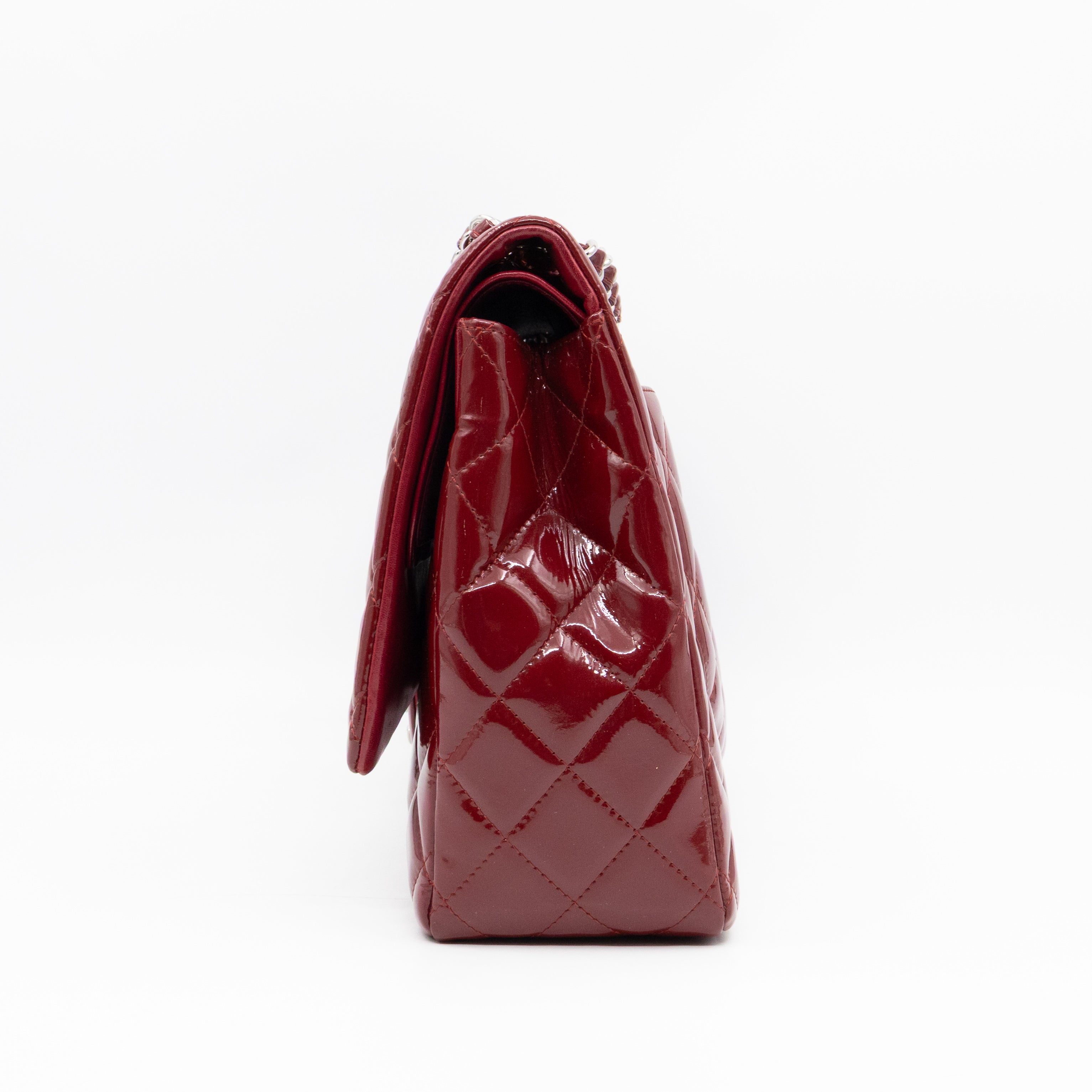 Classic Double Flap Maxi Red Patent Leather Silver