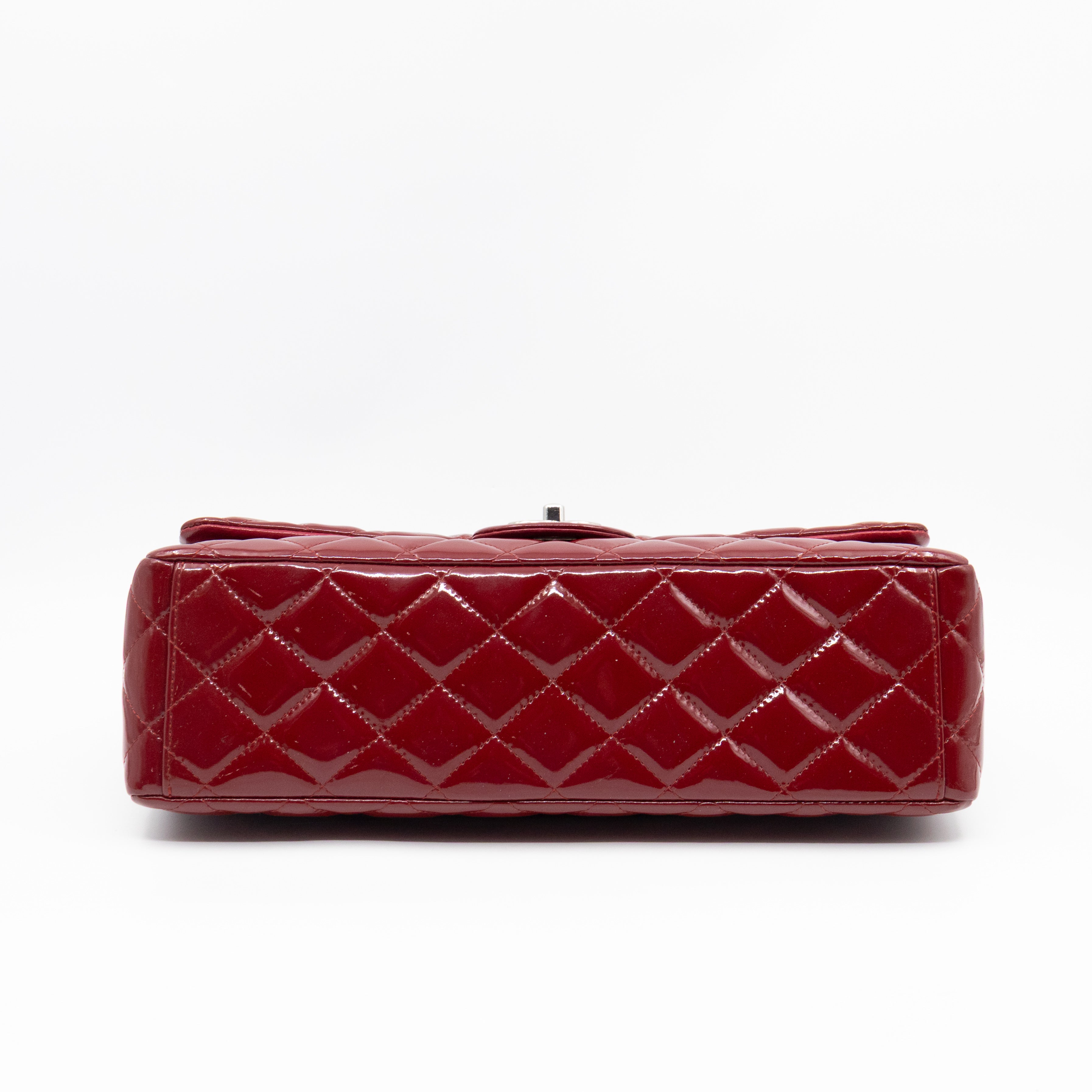 Classic Double Flap Maxi Red Patent Leather Silver