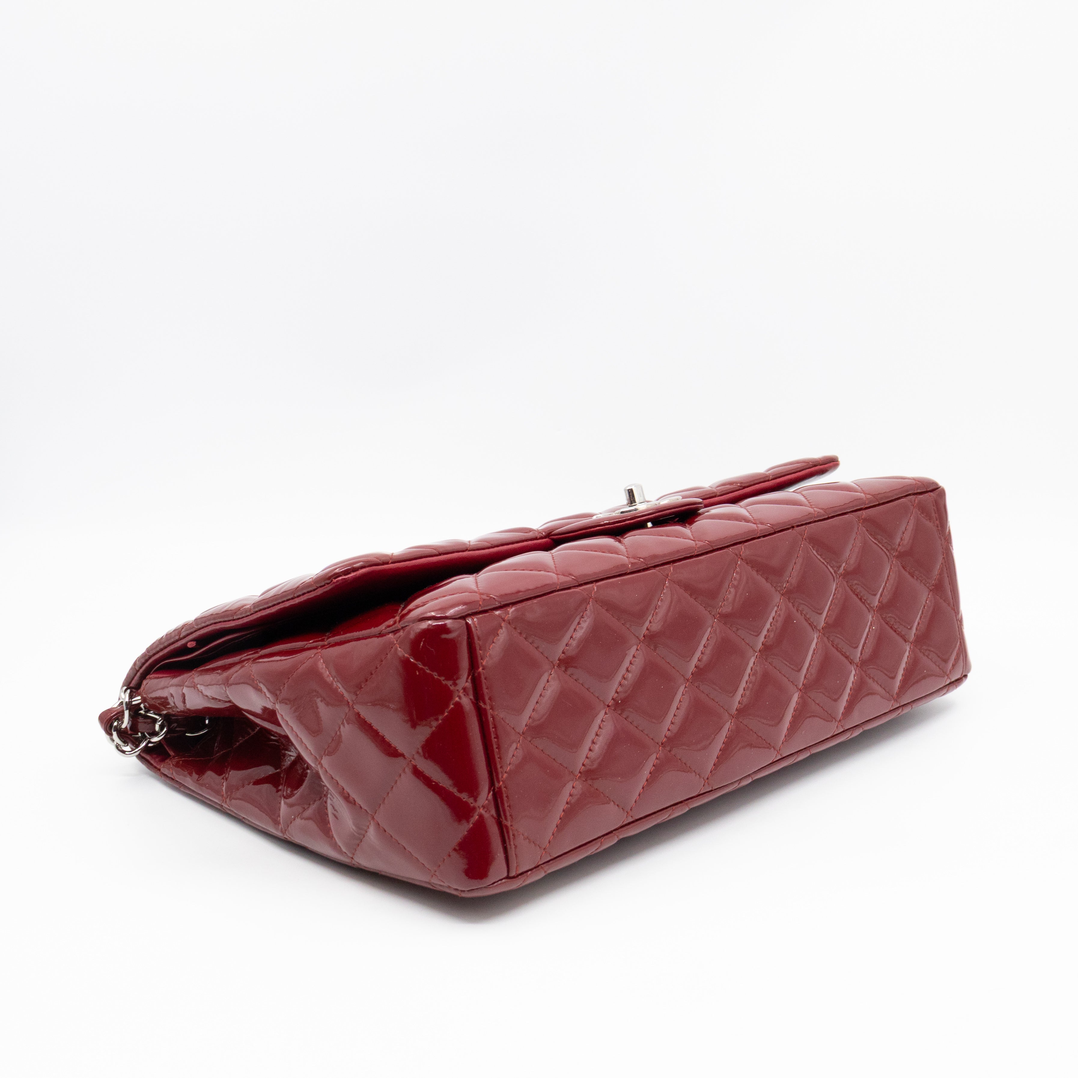 Classic Double Flap Maxi Red Patent Leather Silver