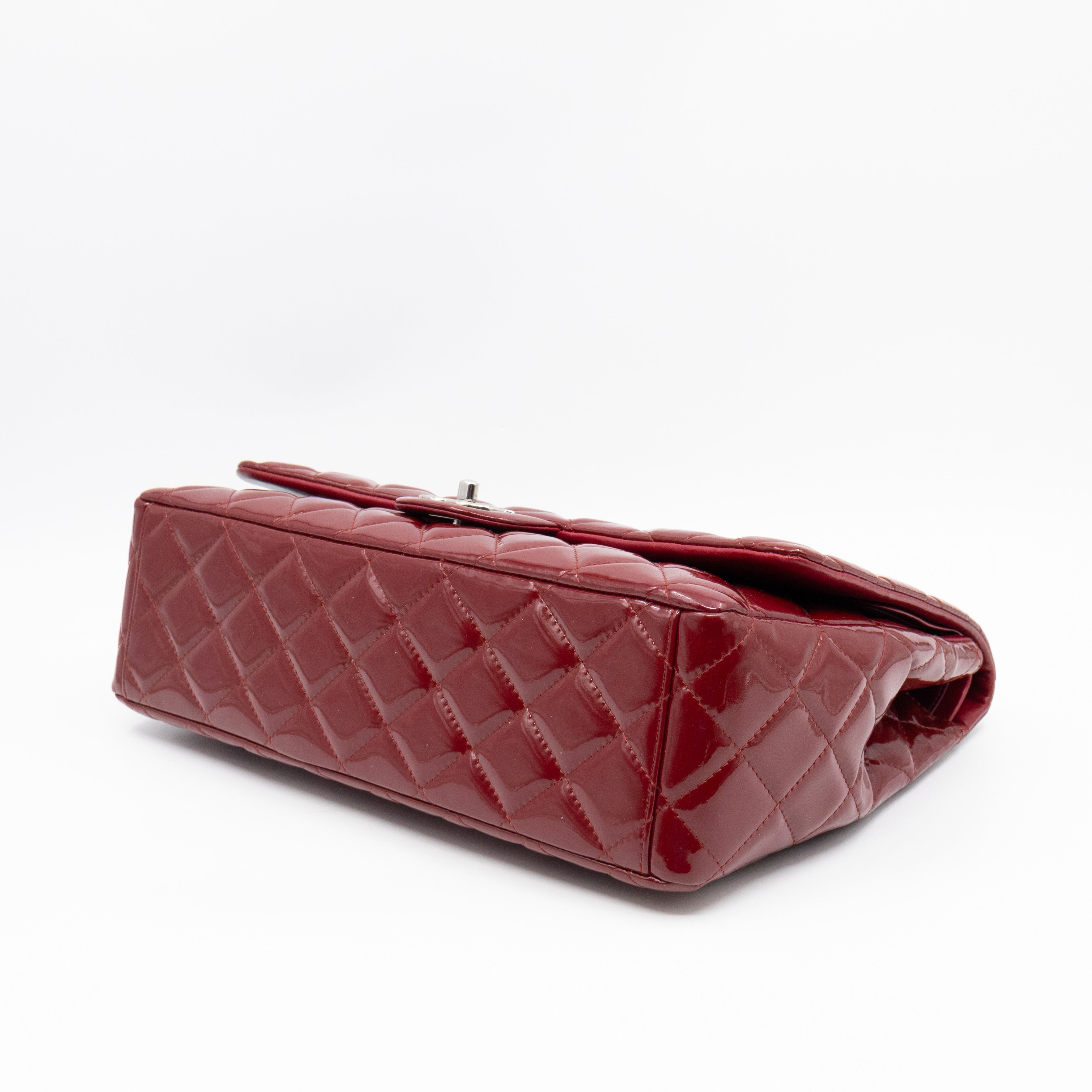 Classic Double Flap Maxi Red Patent Leather Silver