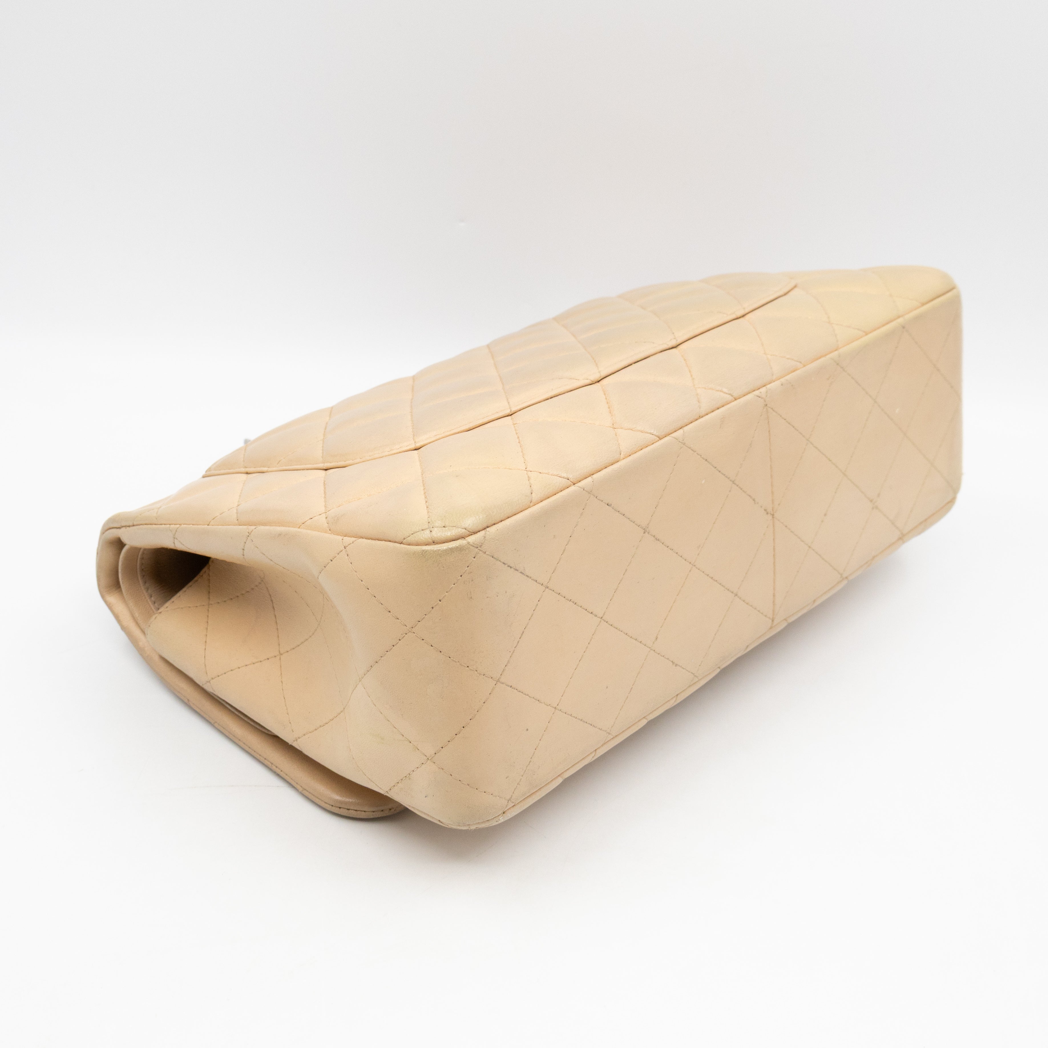 Classic Double Flap Jumbo Beige Lambskin Leather Silver