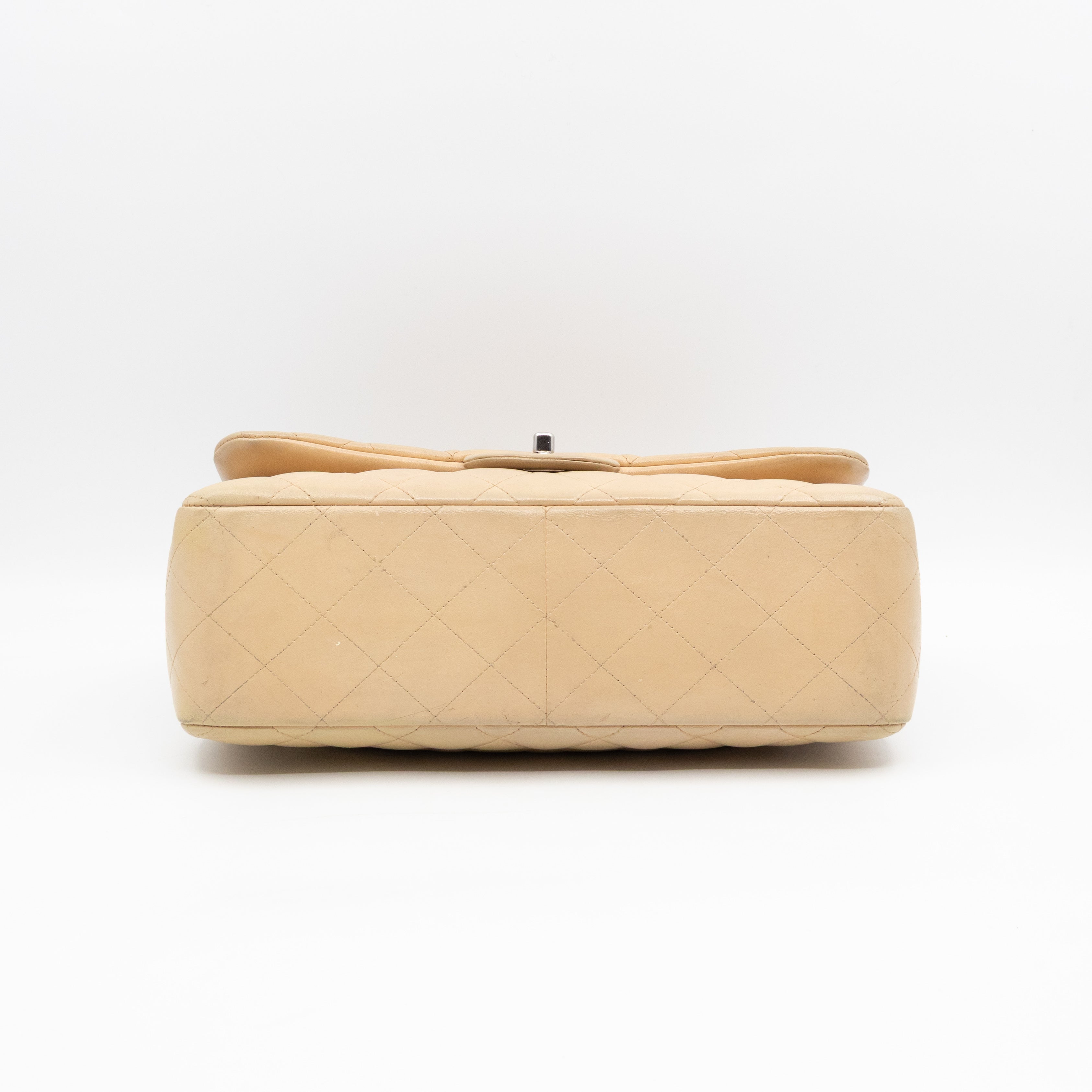 Classic Double Flap Jumbo Beige Lambskin Leather Silver