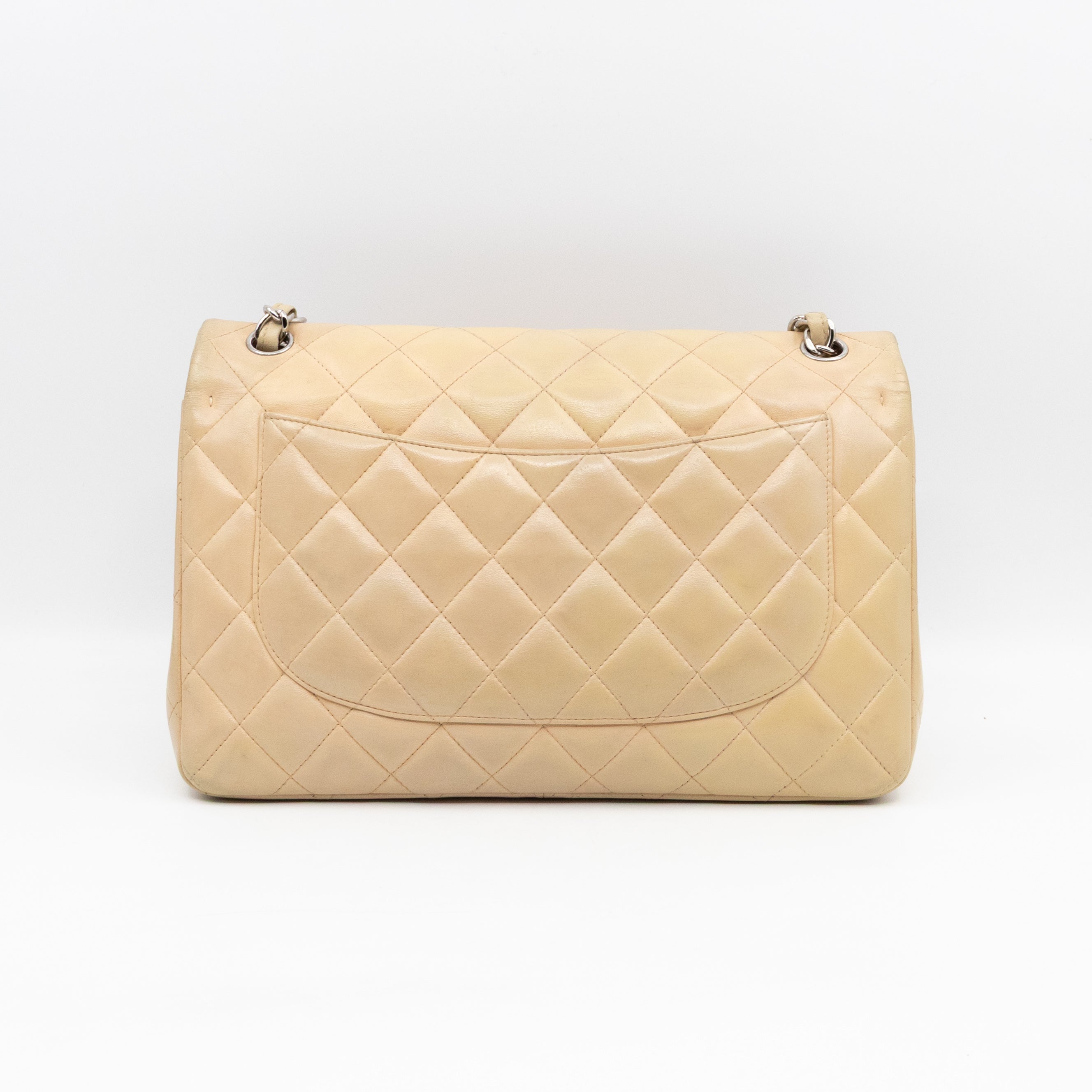 Classic Double Flap Jumbo Beige Lambskin Leather Silver