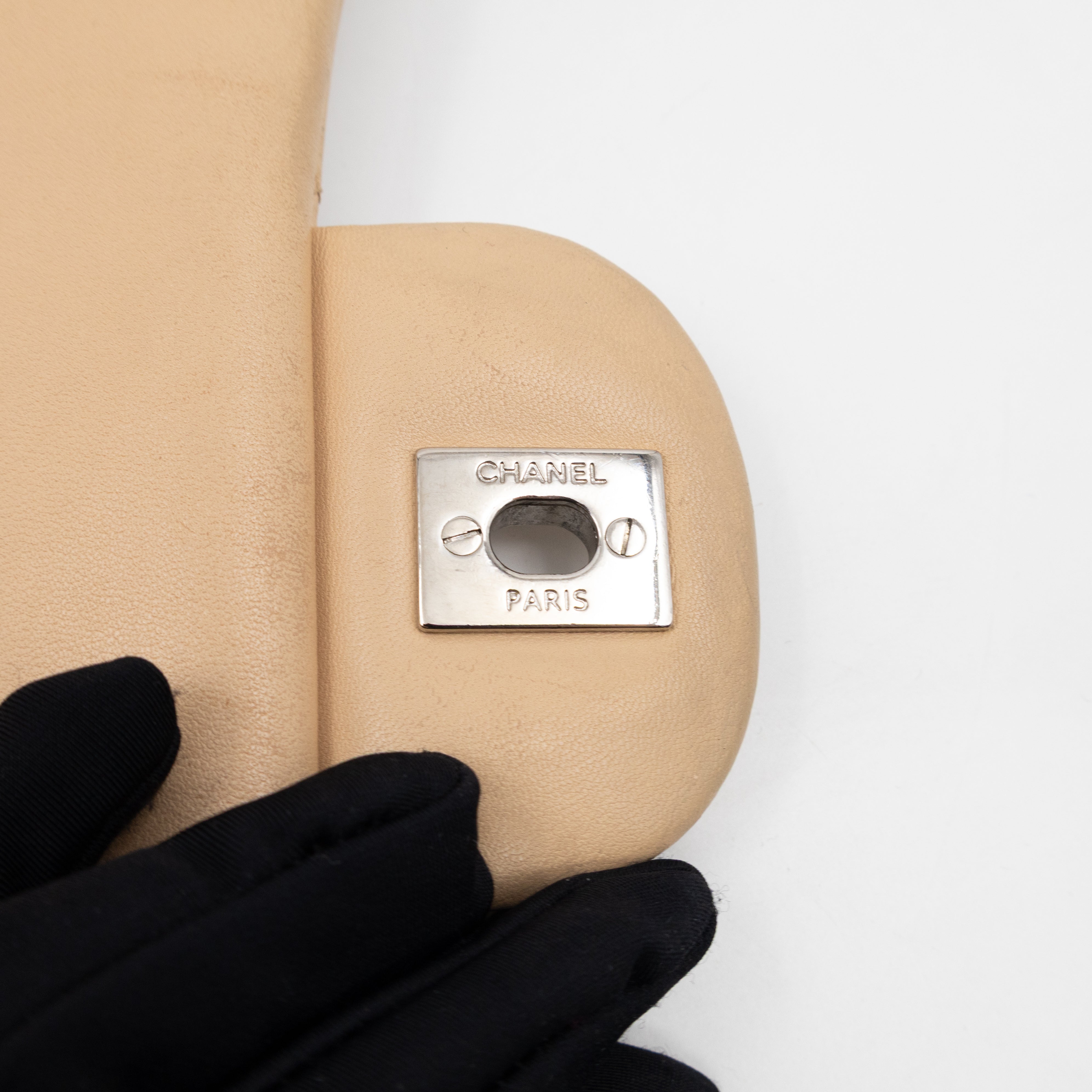 Classic Double Flap Jumbo Beige Lambskin Leather Silver