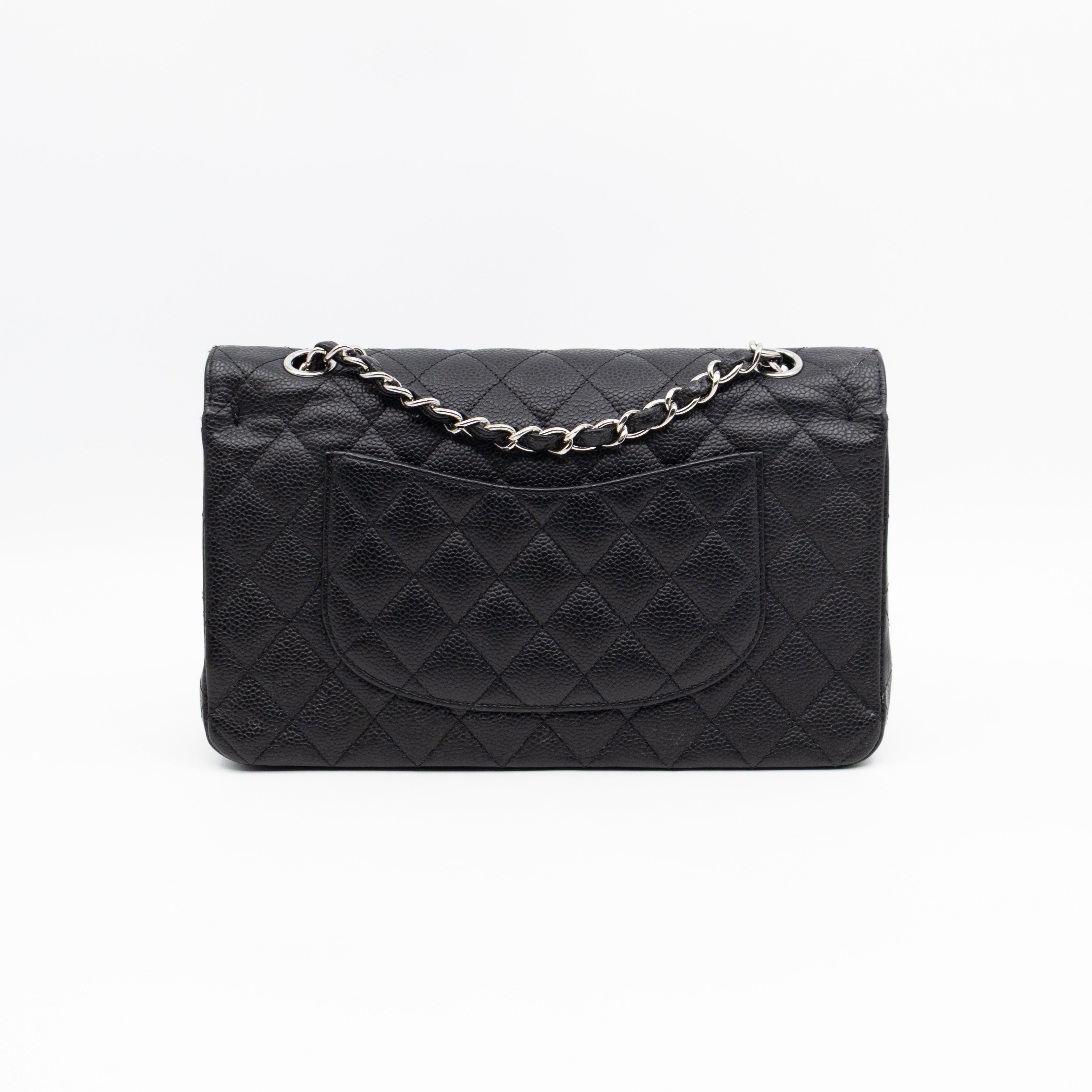 Classic Double Flap Medium Black Caviar Leather Silver