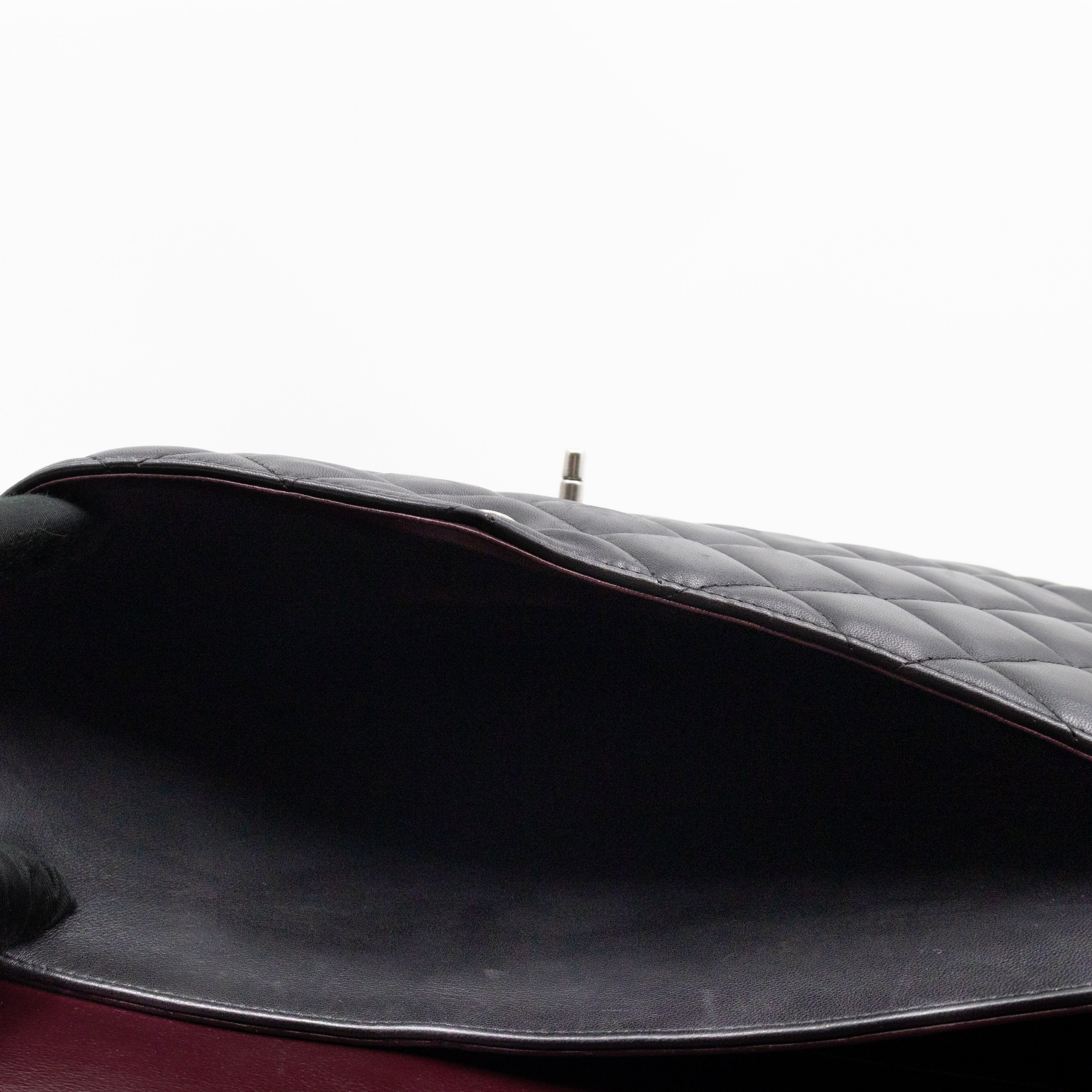 Classic Double Flap Maxi Black Lambskin Leather Silver