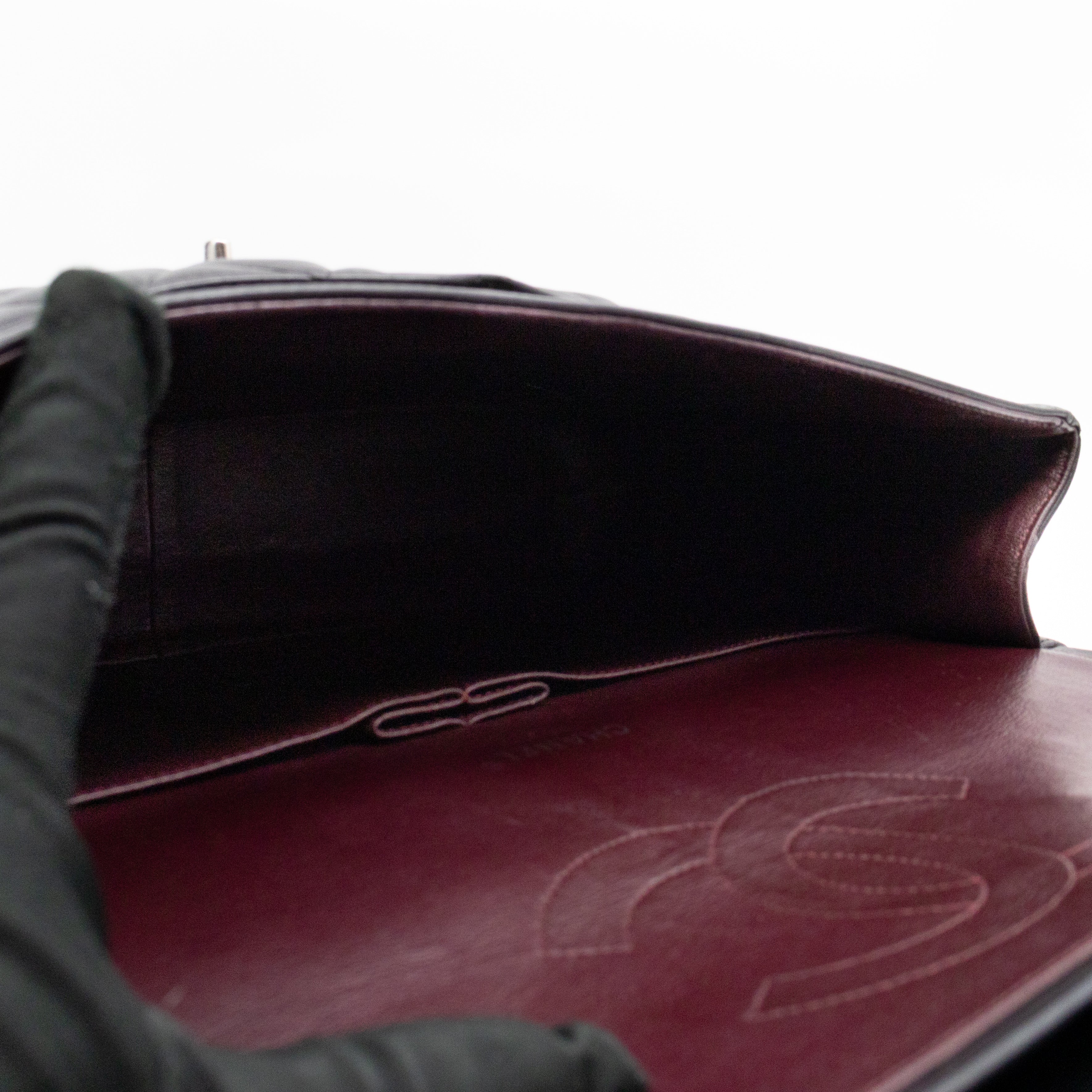 Classic Double Flap Maxi Black Lambskin Leather Silver