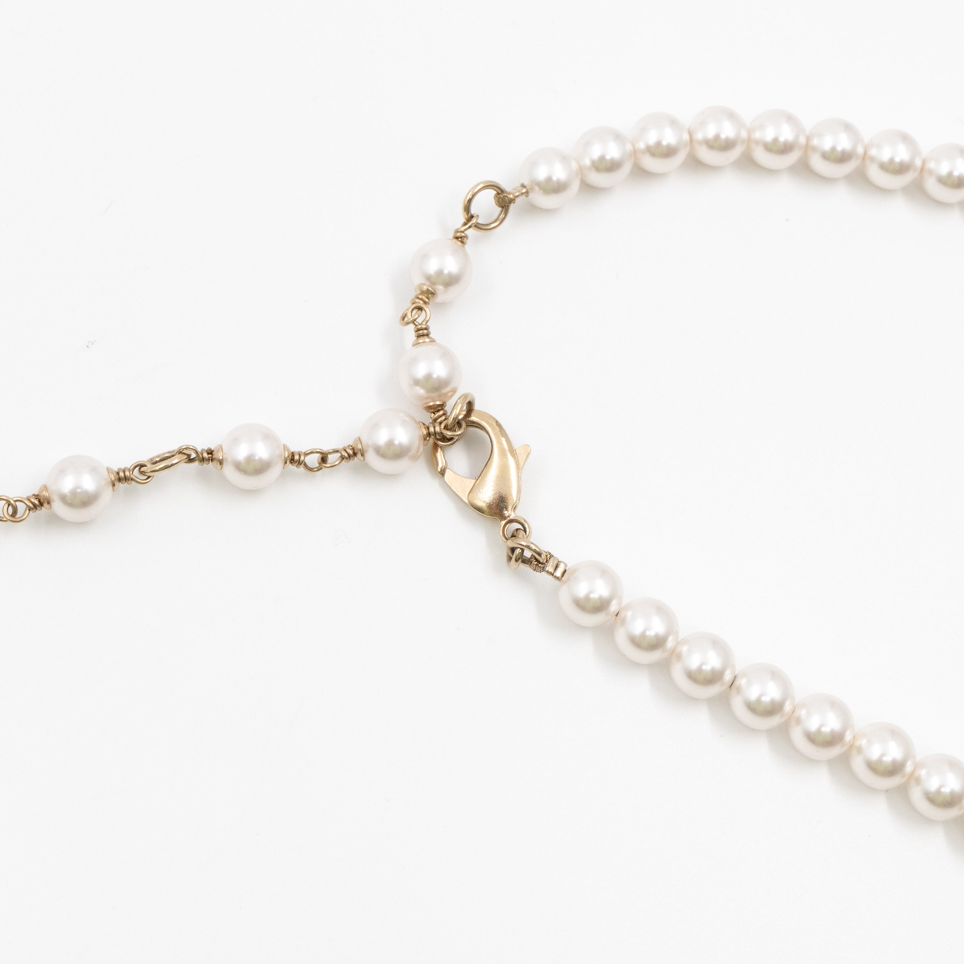 Crystal Chanel Logo Pearl Necklace