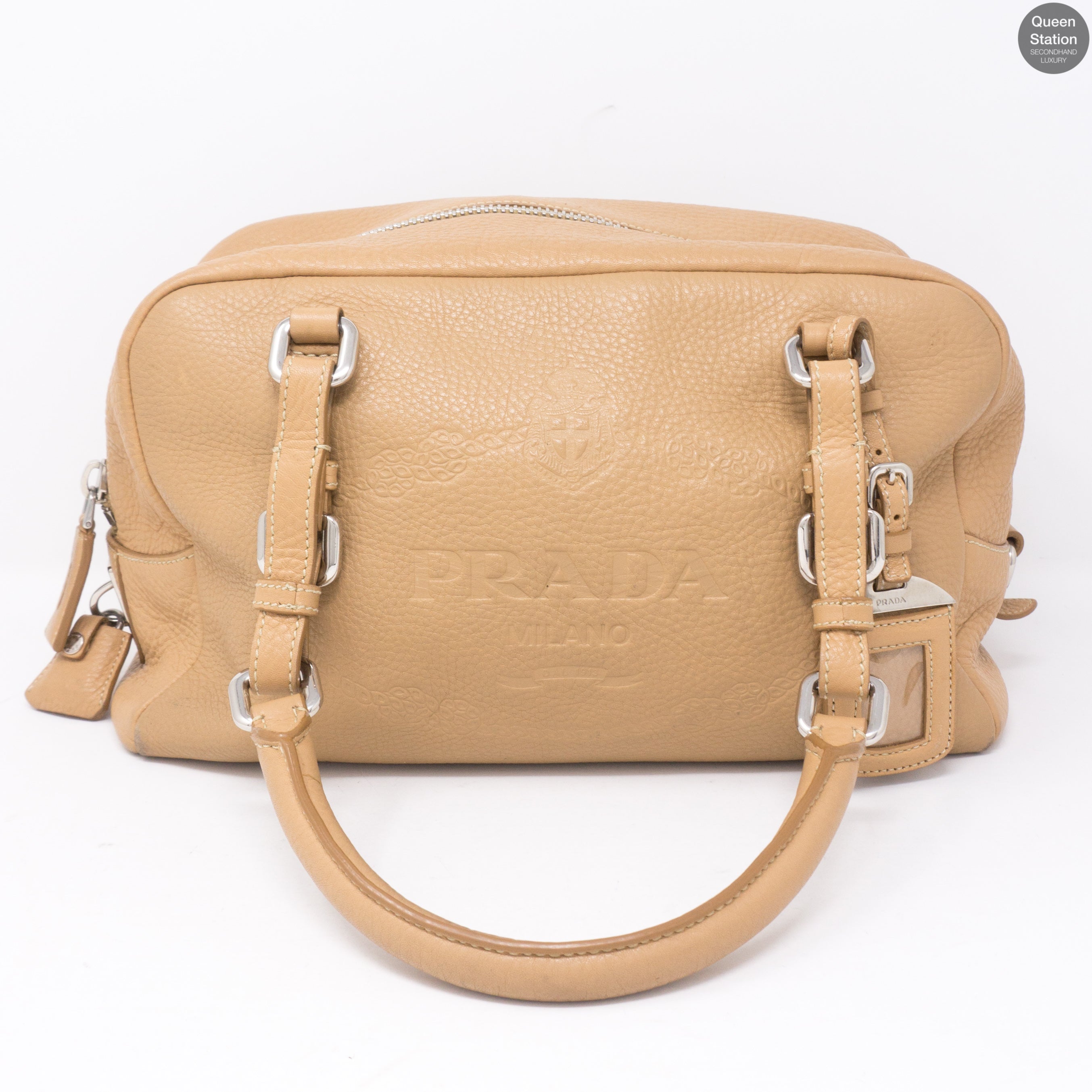 Soft Beige Leather Boston Bag