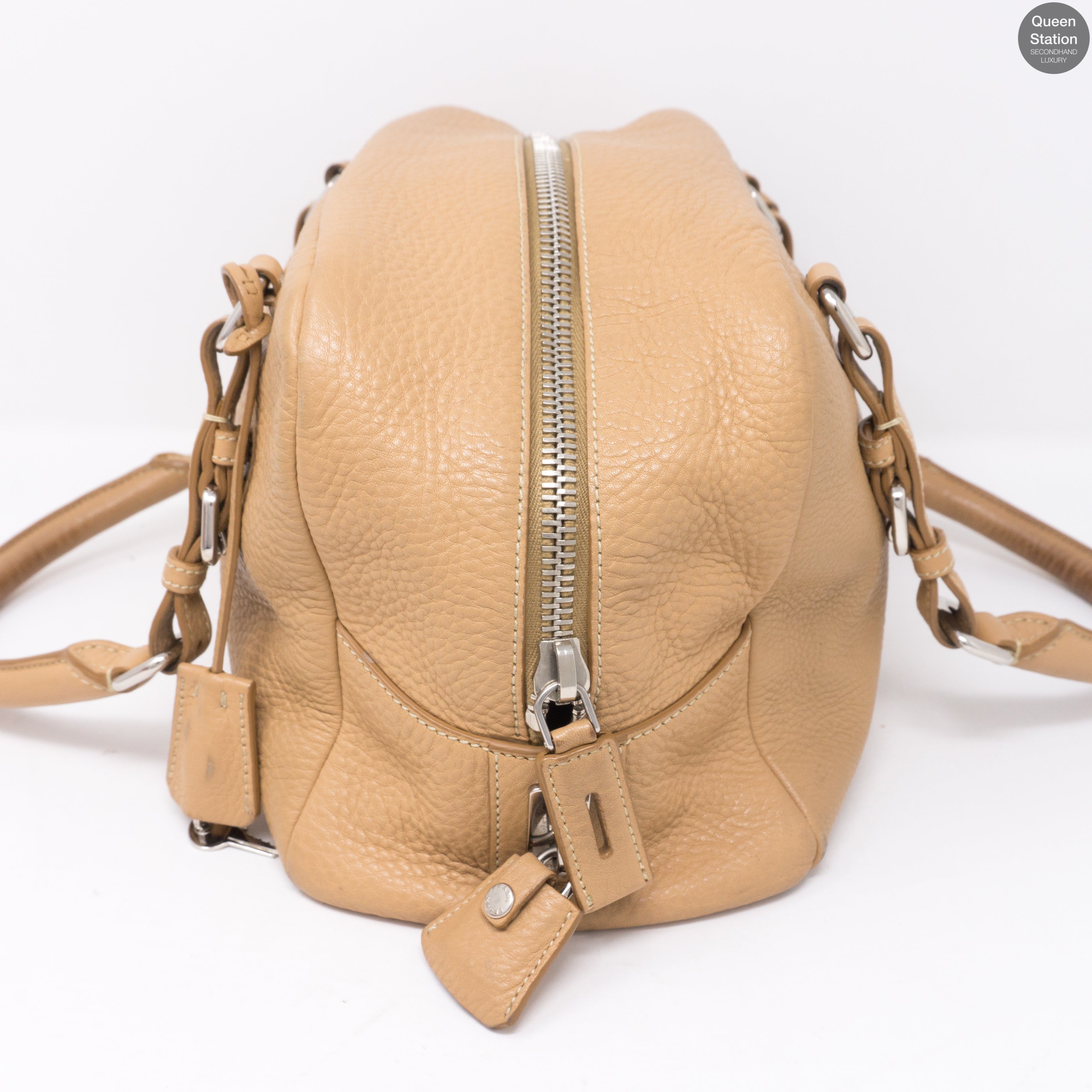 Soft Beige Leather Boston Bag